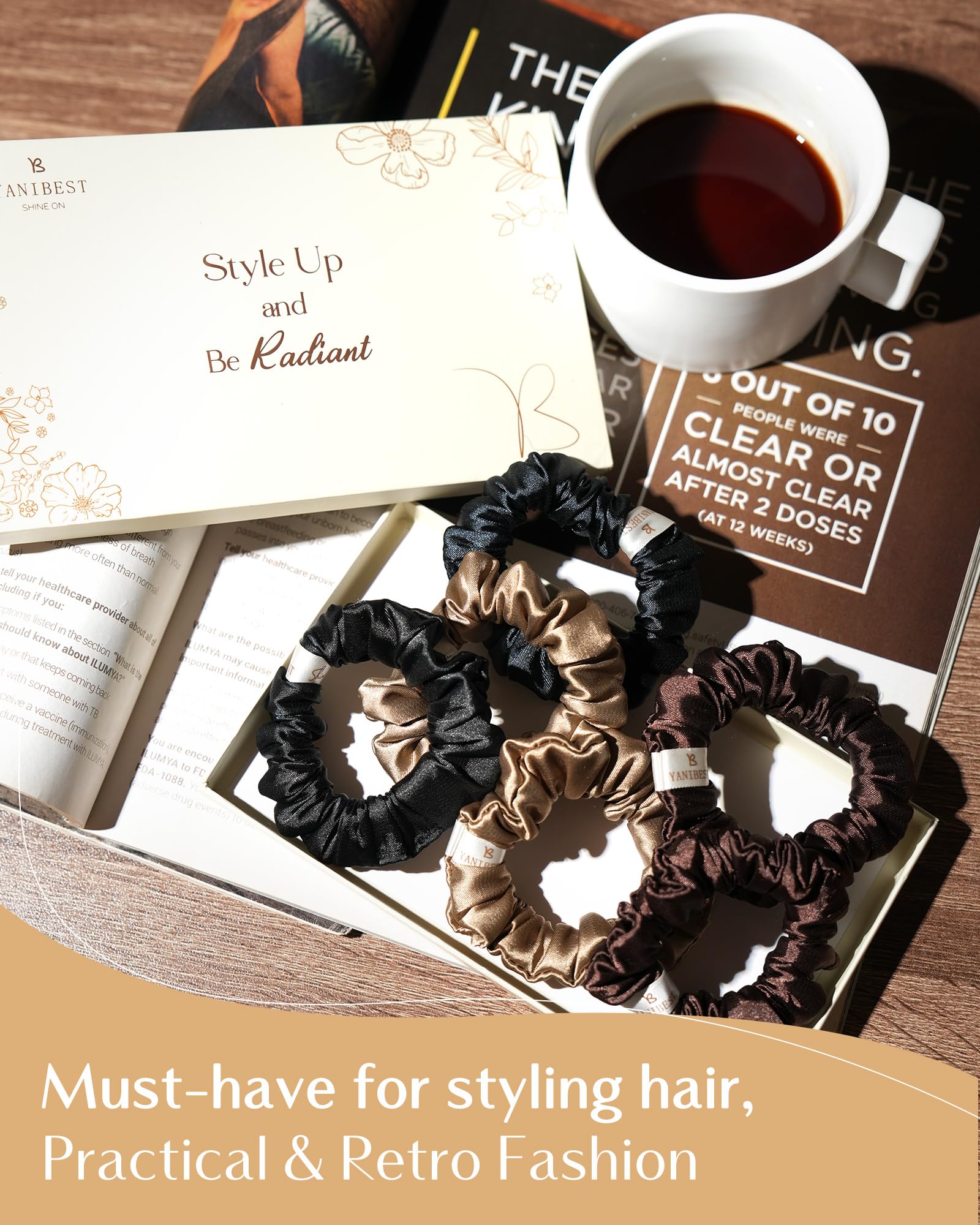 Yanibest Satin Scrunchies for Women, Hair Ties No Damage for Girls, Silk Ponytail Holders 6pcs Headwear