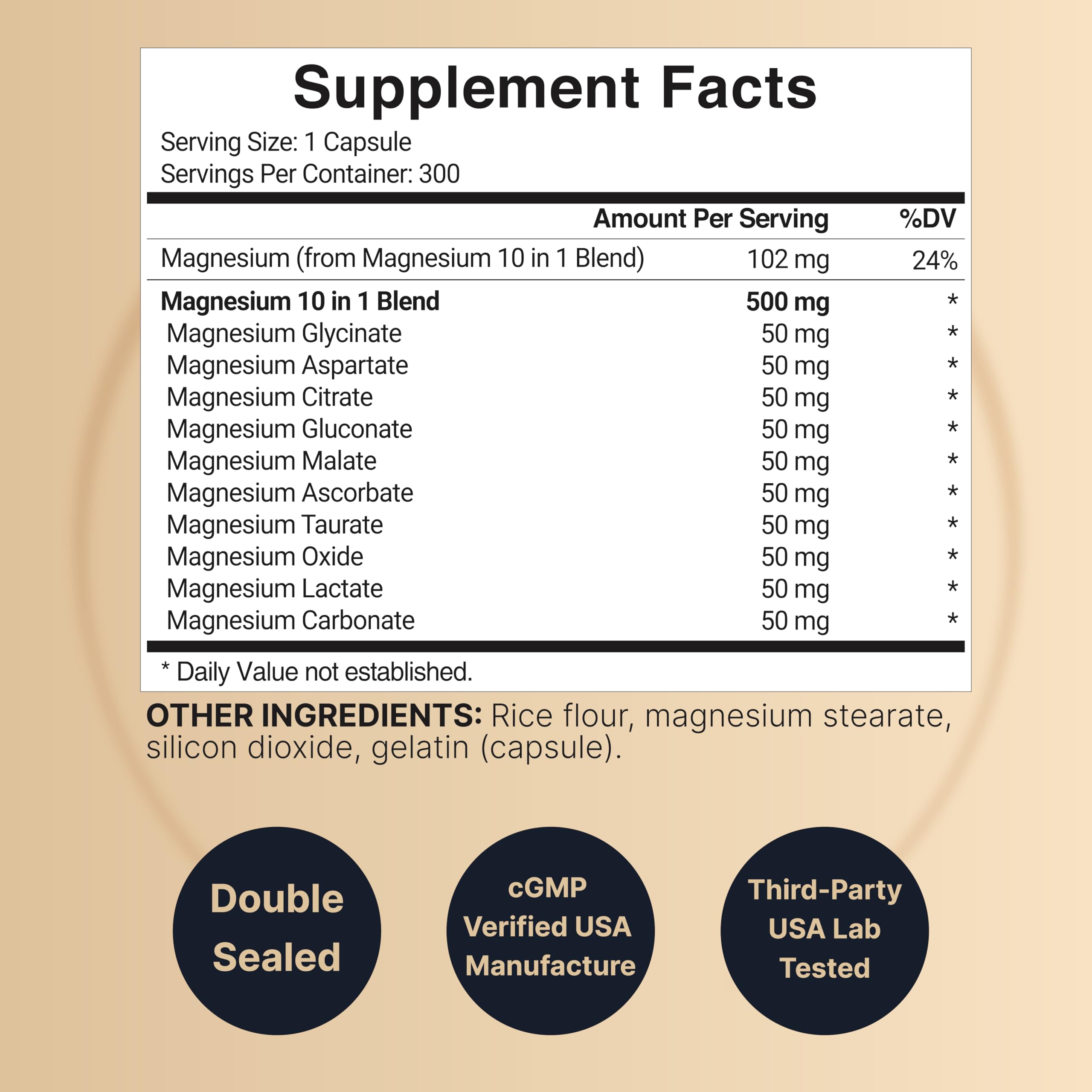 NatureBell Magnesium Complex Supplement 500mg, 300 Capsules | 10 Active Forms – Glycinate, Citrate, Taurate, Plus More | 100% Chelated & Purified | Bone, Heart, & Muscle Support | Non-GMO