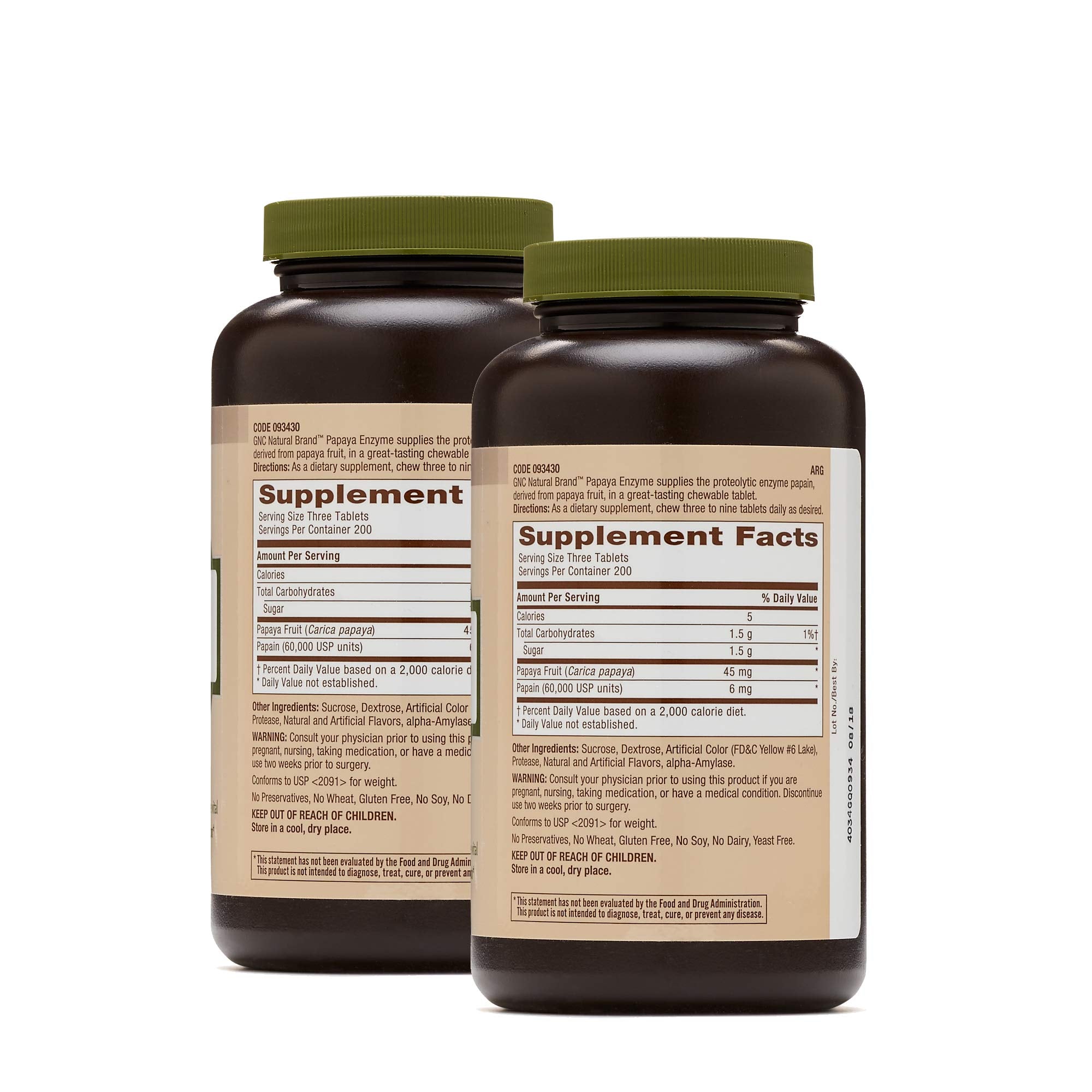 GNC Natural Brand Papaya Enzyme, 600 Tablets, Supports Healthy Digestive Function