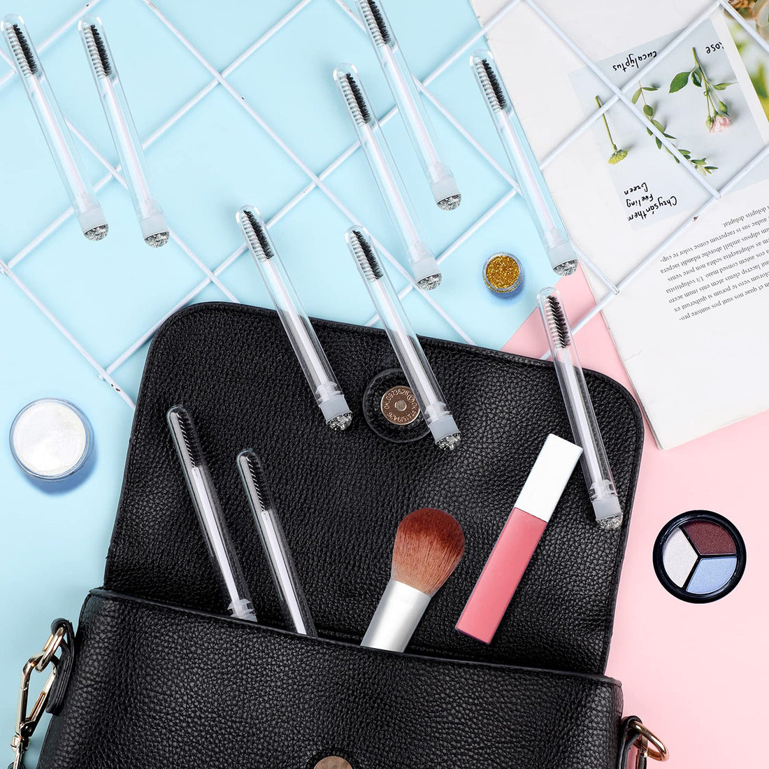 Dming 50pcs Eyelash brush Lash Wand Makeup tool Eyelash Extension supplies Cleaning brush Diamond Mascara foil black