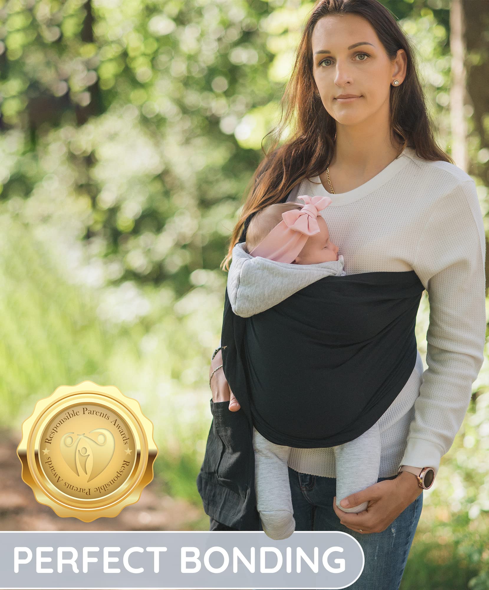 Ring Sling Baby Carrier 100% Cotton Muslin Front and Chest Newborn to Toddler Carrier and Baby Sling (Black)