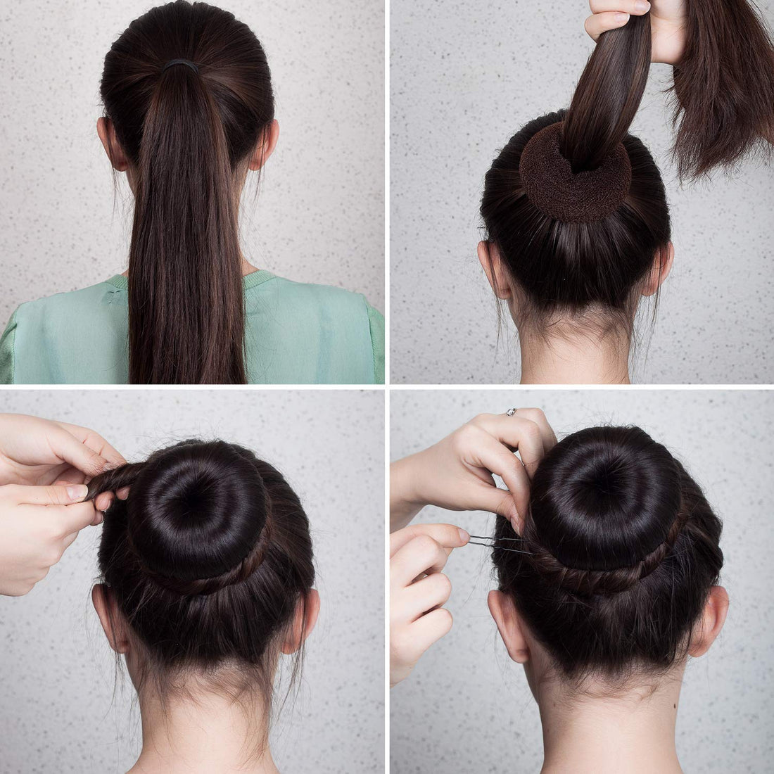 9 Pieces Donut Hair Bun Maker Shaper Foam Sponge Doughnut Bun Ring Style Set with 12 Pieces Hair Elastic Bands Ties and 32 Pieces Hair Bobby Pins for Women Girls Kids (Black, Brown, Beige)