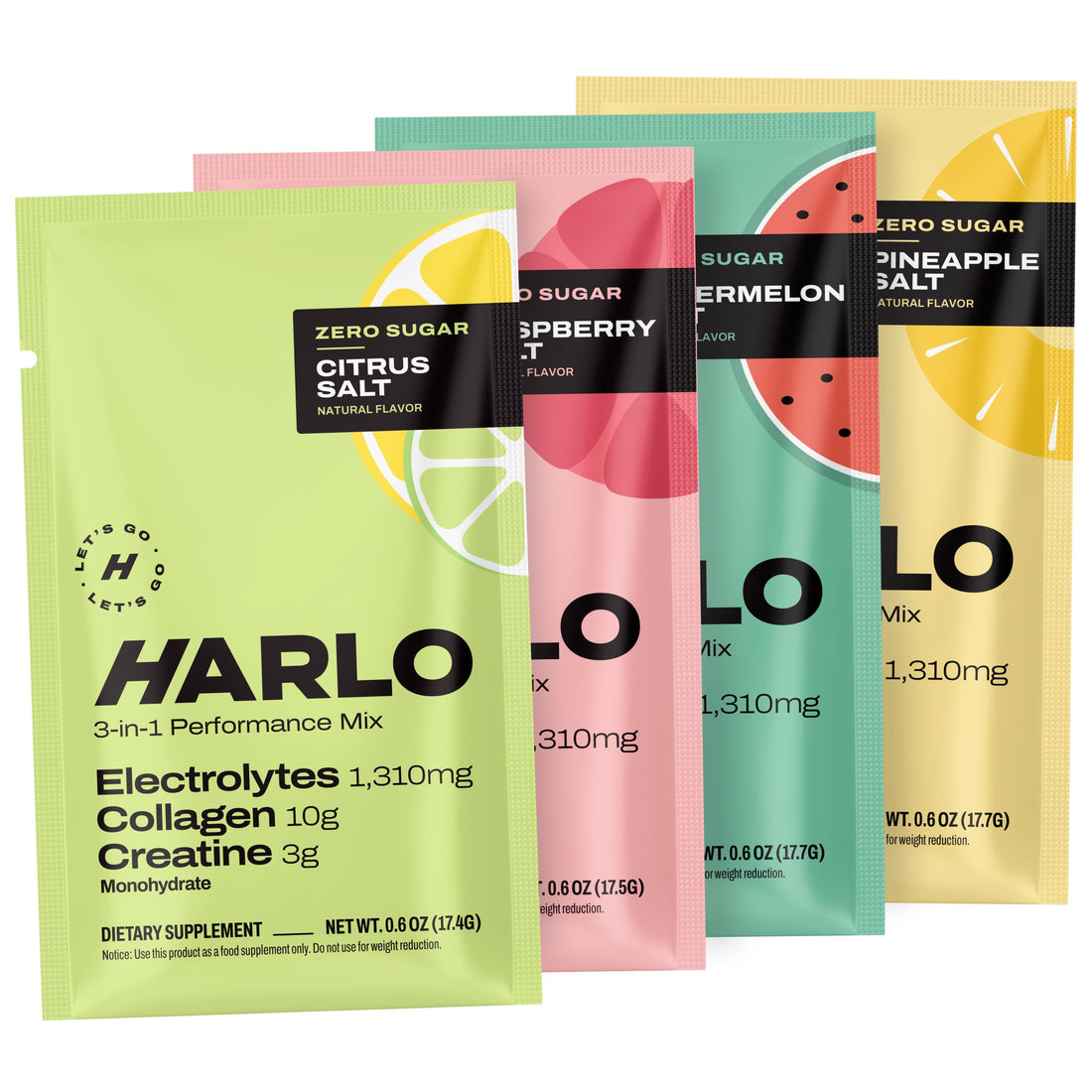 Harlo - Sample Pack Electrolyte Drink Mix with Added Bovine Collagen & Creatine - Creatine Monohydrate Powder - Energy Drink Powder - Sugar Free Energy Drinks