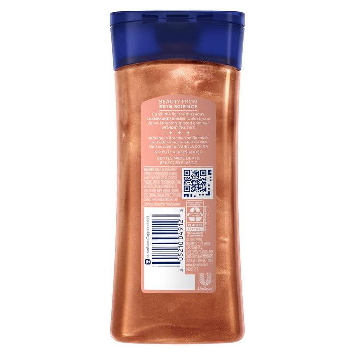 Vaseline Glazed and Glisten Sunlit Glow Body Gel Oil Vanilla Cocoa Shimmering with Ultra-Hydrating Lipids and 100% Pure Cocoa Butter, 6.8 Oz