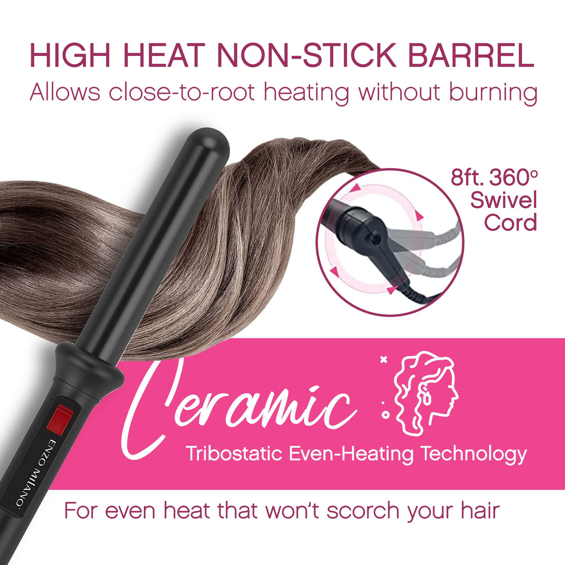 Enzo Milano STR25DV-B Professional Clipless Round Barrel Curling Iron, 1 Inch by Enzo Milano