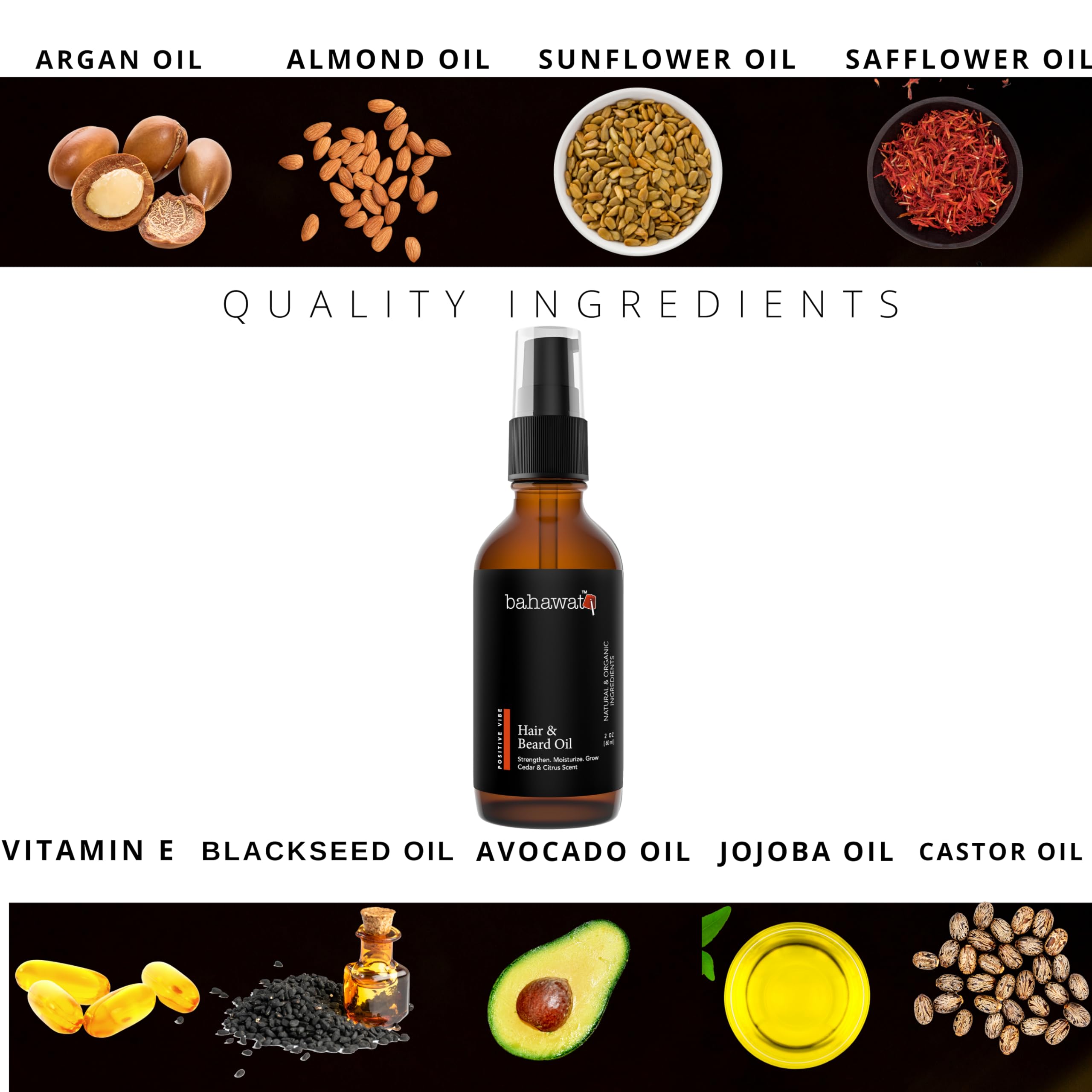 Bahawat Beard Oil Cedar Orange - Beard Oil Conditioner & Softener, Eliminates Beard Itch, Promote a Healthy, Full Beard, Natural Ingredients, 2 ounce.