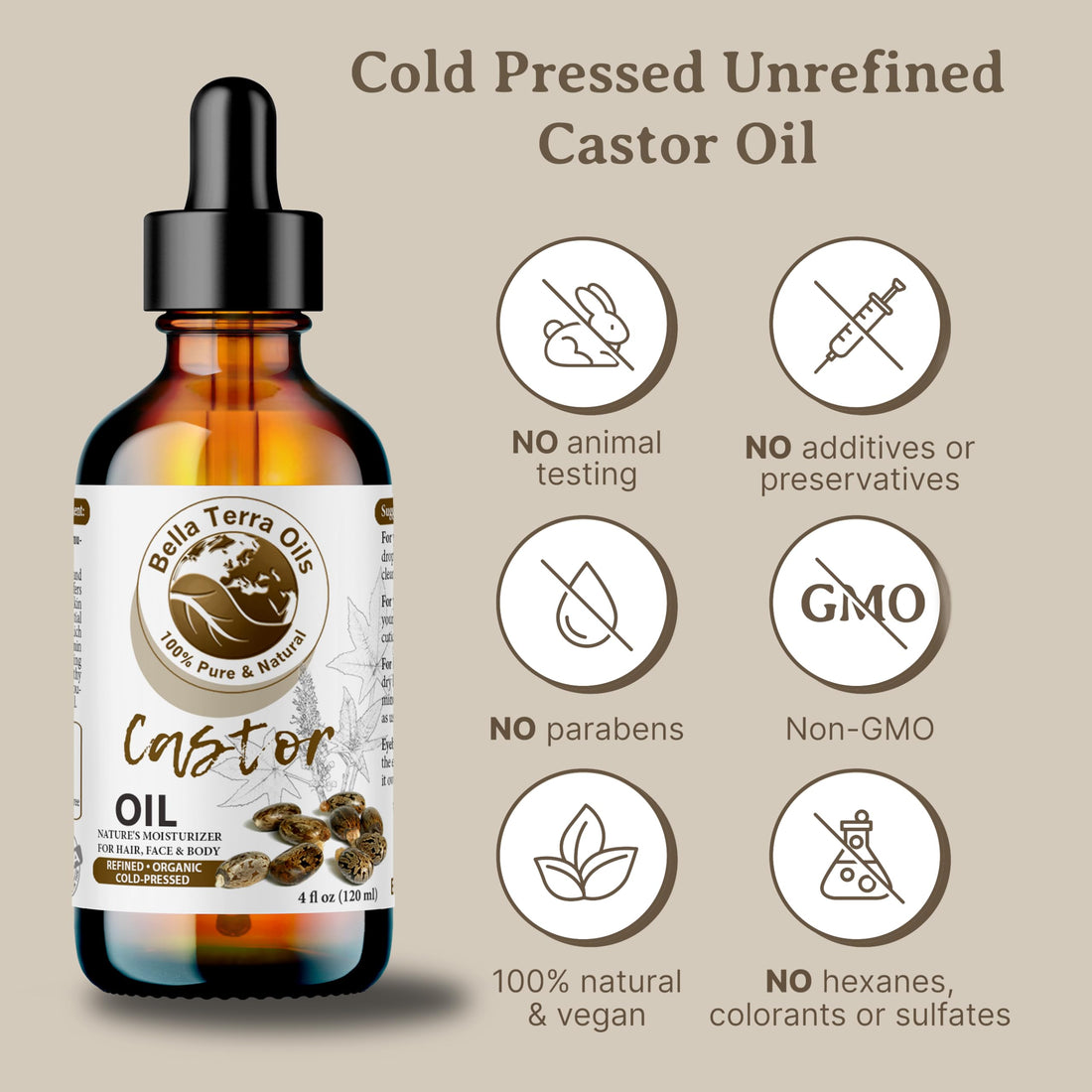 Bella Terra Oils - Organic Castor Oil 16oz - Unlocking the Power of Pure Organic Castor Nutrients, Abundant in Natural Antioxidants, Your Go-to Beauty Elixir