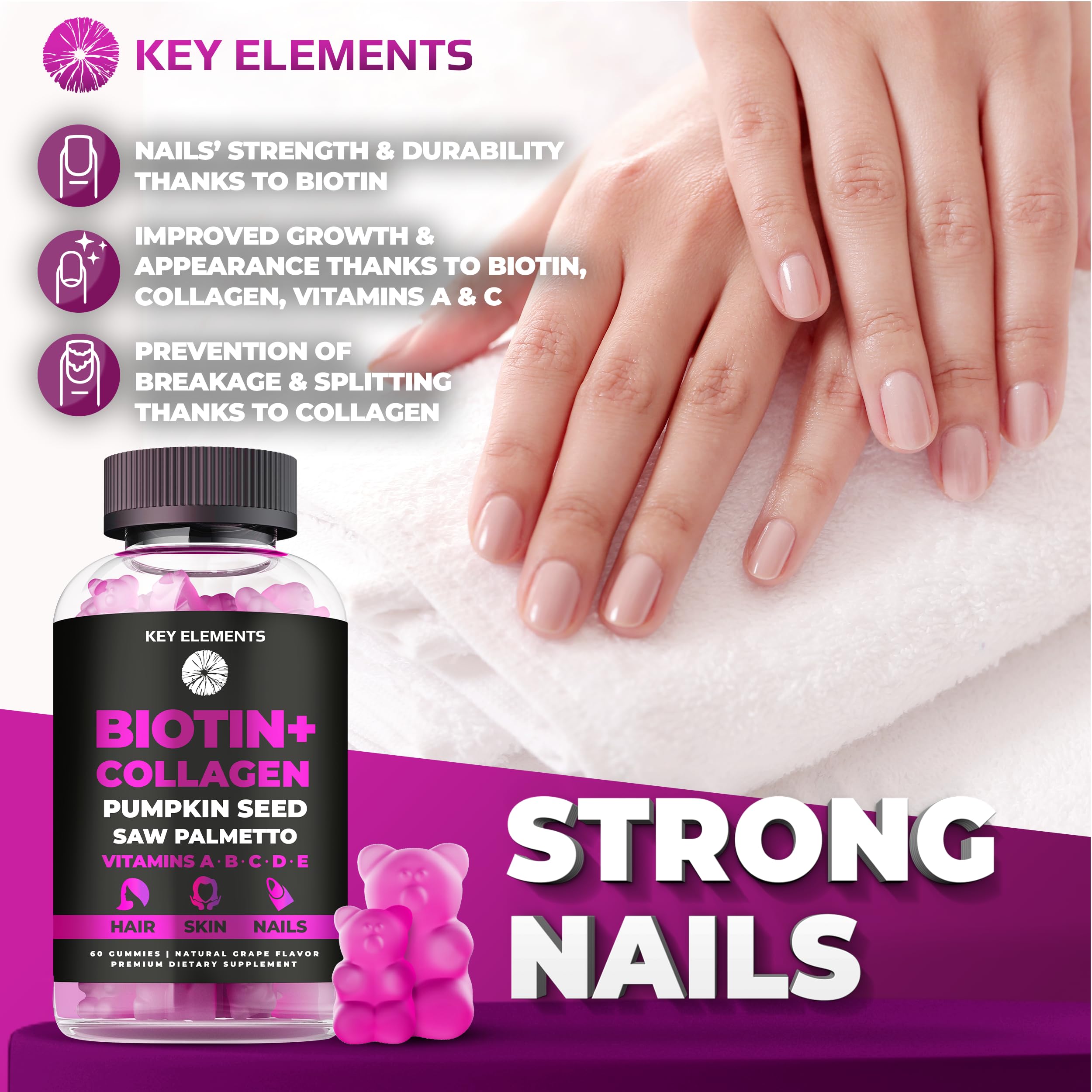 Hair Skin and Nails 10000mcg Biotin Gummies & Collagen Gummies - Biotin Vitamins Gummies for Hair Growth Pumpkin Seed Oil, Saw Palmetto Extract & Vitamins A B6 C D E - Biotin and Collagen Supplements