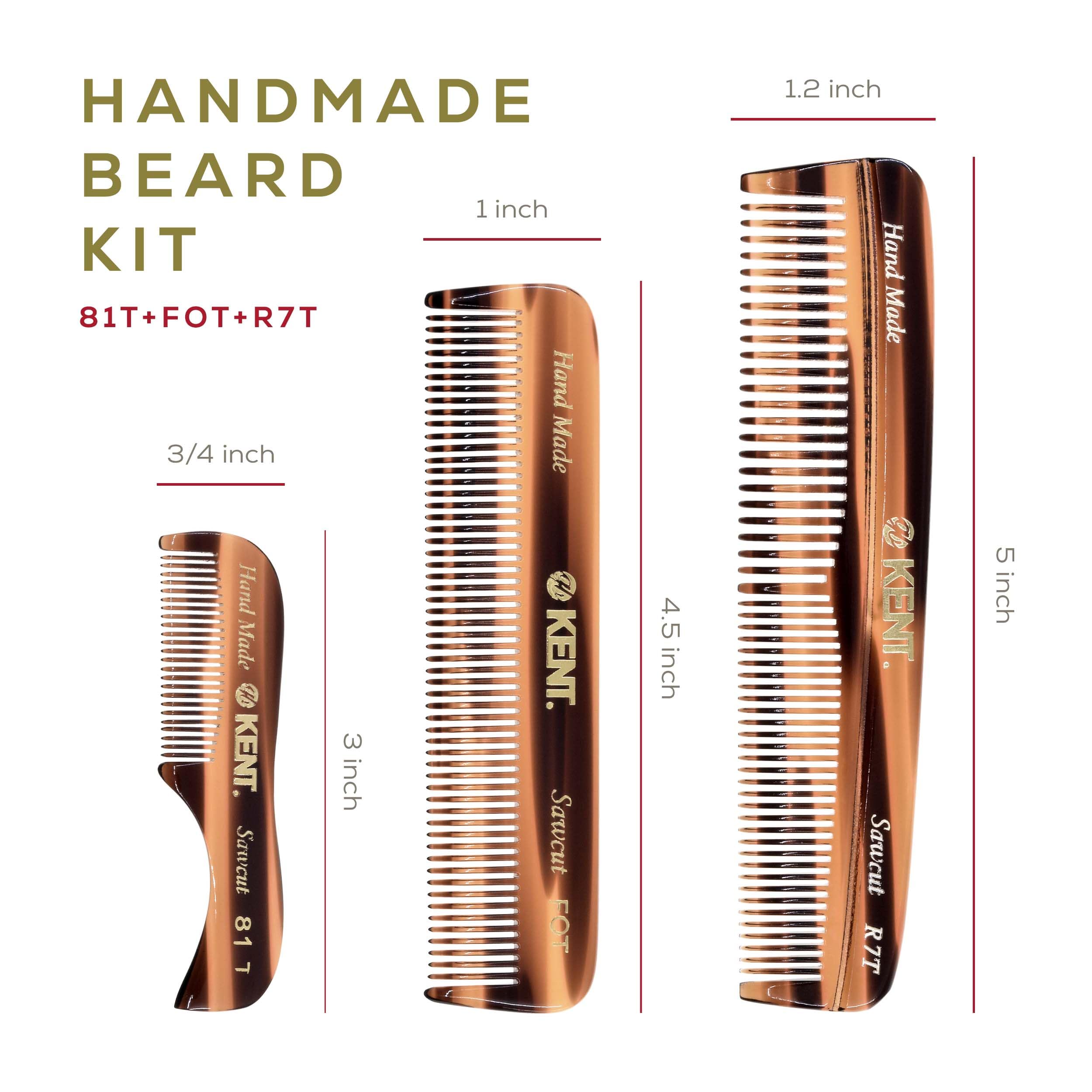 Kent Men's Handmade Comb, Set of 3
