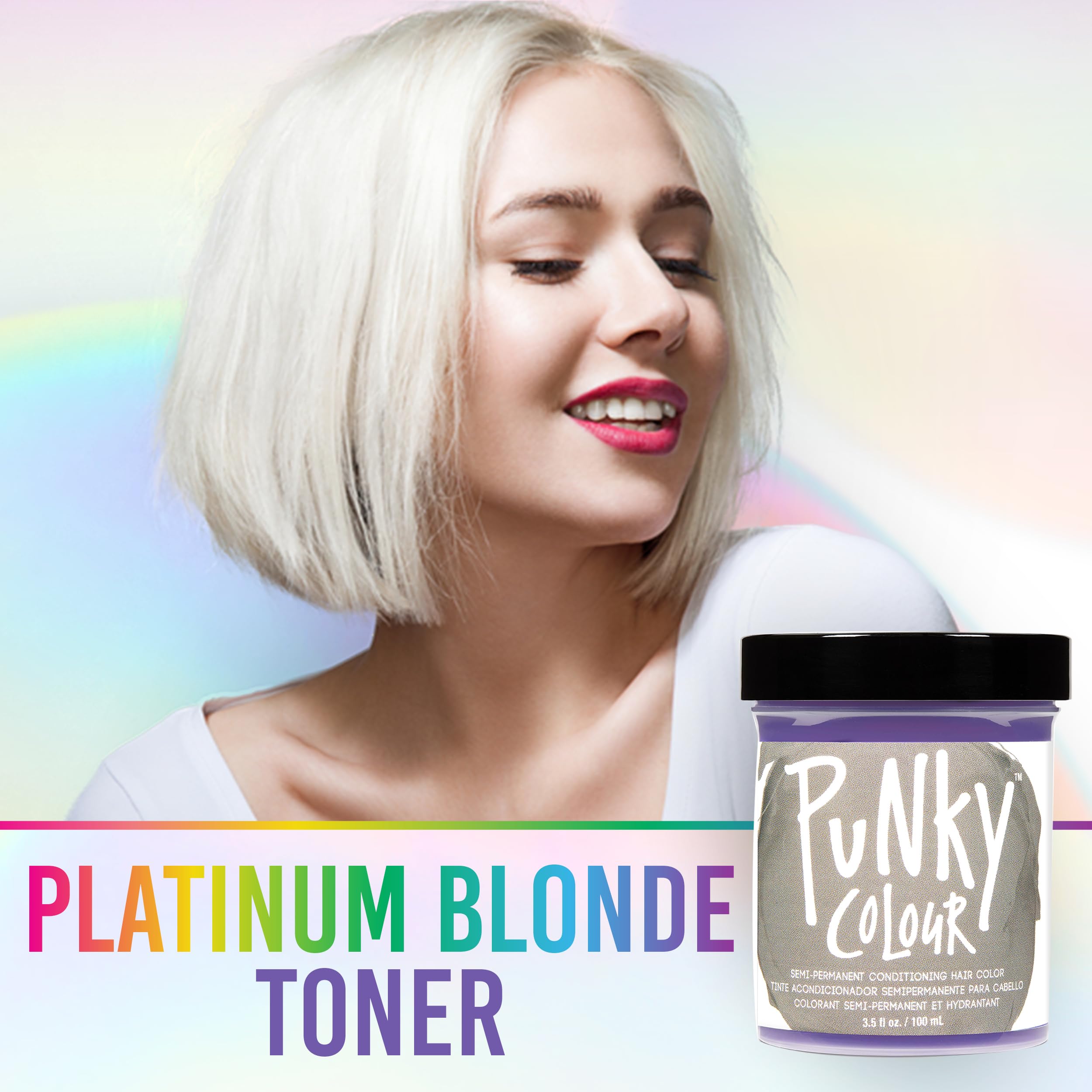 Punky Platinum Blonde Toner Semi Permanent Conditioning Hair Color, Non-Damaging Hair Dye, Vegan, PPD and Paraben Free, lasts up to 25 washes, 3.5oz