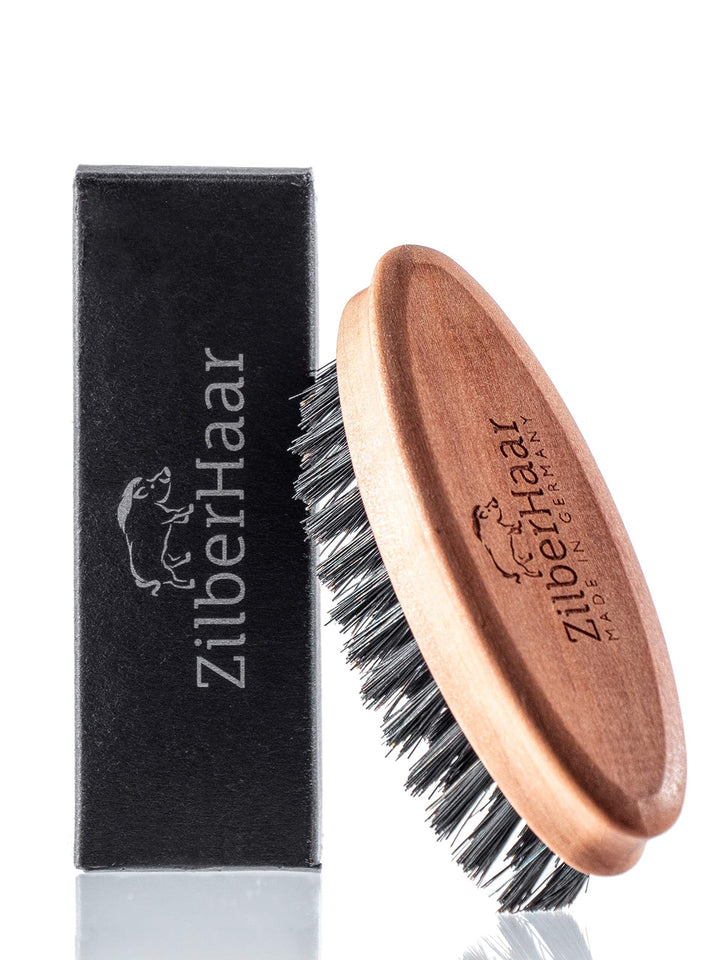 ZilberHaar Soft Pocket Beard Brush – 100% Boar Bristles with Firm Natural Hair – Best Beard and Skin Care for Men and Beard Grooming – Pocket Size and Travel Friendly – German Quality