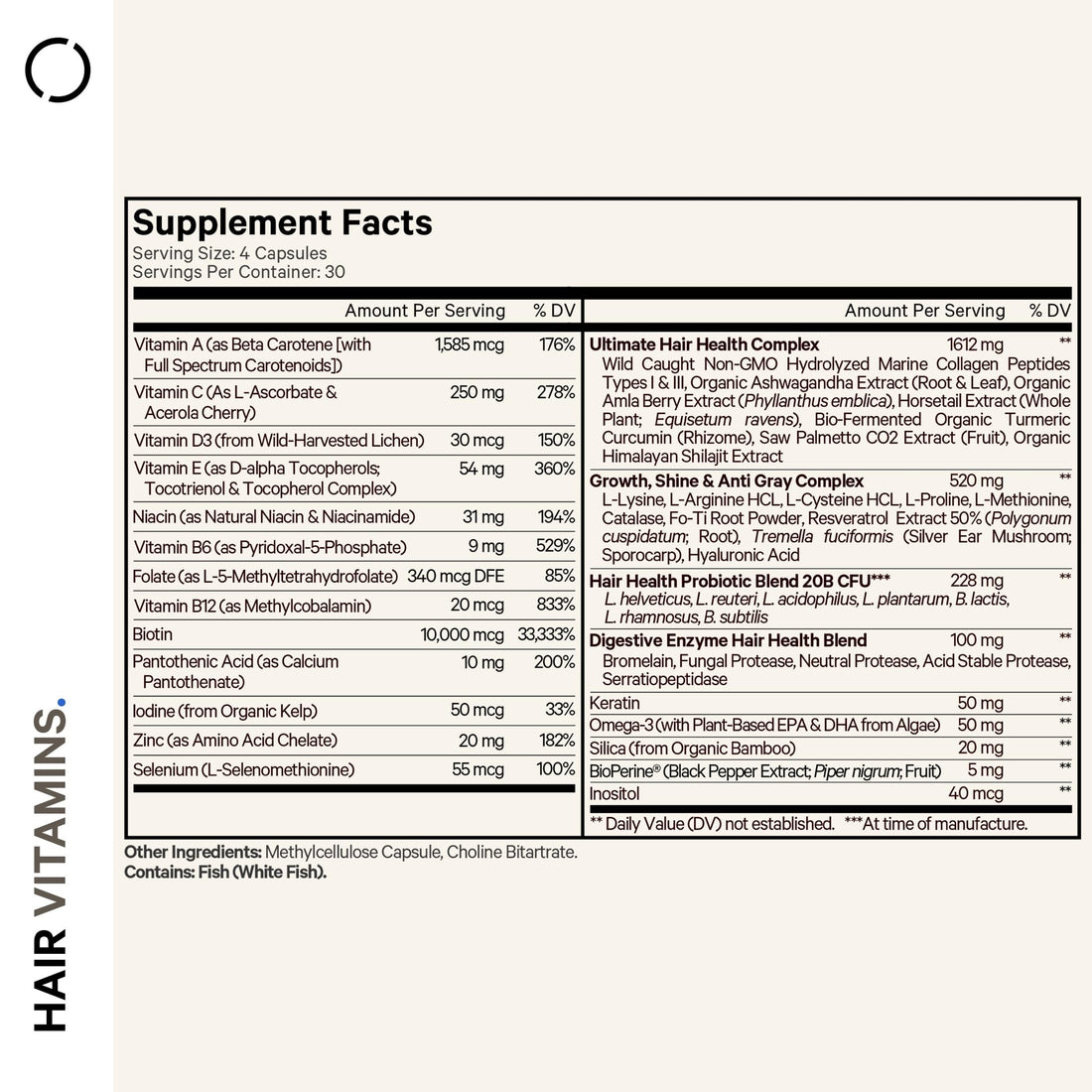 Codeage Hair Vitamins 10000 mcg Biotin, Keratin, Collagen, Vitamin A, B12, C, D3, E, Zinc, Turmeric, Probiotics, Enzymes, Inositol - Hair Care Support - Healthy Hair Supplement Pills - 2 Pack