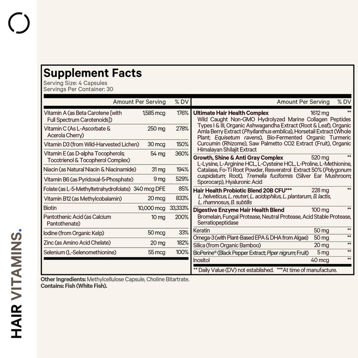 Codeage Hair Vitamins 10000 mcg Biotin, Keratin, Collagen, Vitamin A, B12, C, D3, E, Zinc, Turmeric, Probiotics, Enzymes, Inositol - Hair Care Support - Healthy Hair Supplement Pills - 2 Pack