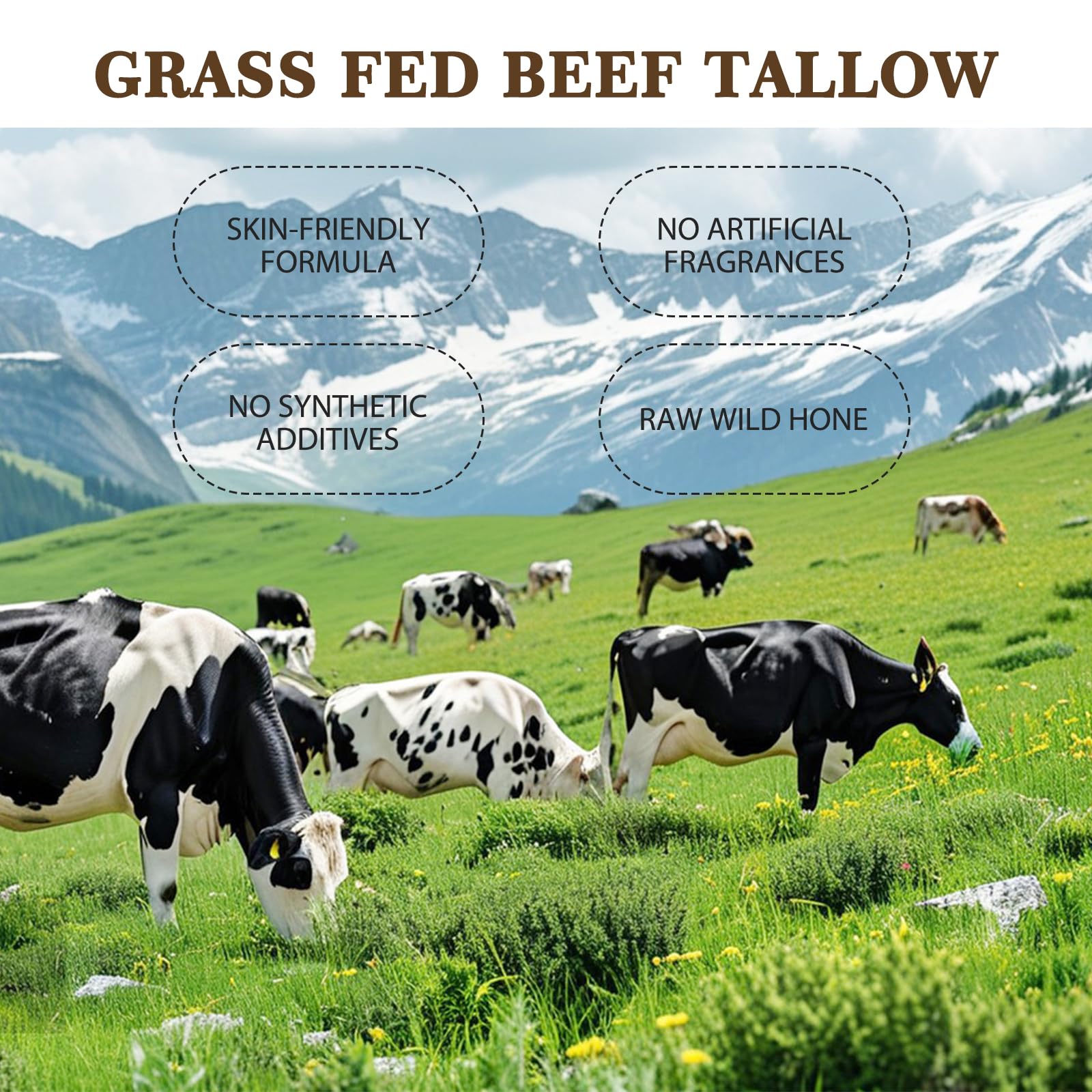 YAFUSIPE Beef Tallow and Honey Balm for Skin Daily Facial Moisturizer Natural Organic Grass-Fed Whipped Tallow Balm Blend Face Cream Body Lotion Skin Care for Women Hydrates and Nourishes 4.23OZ