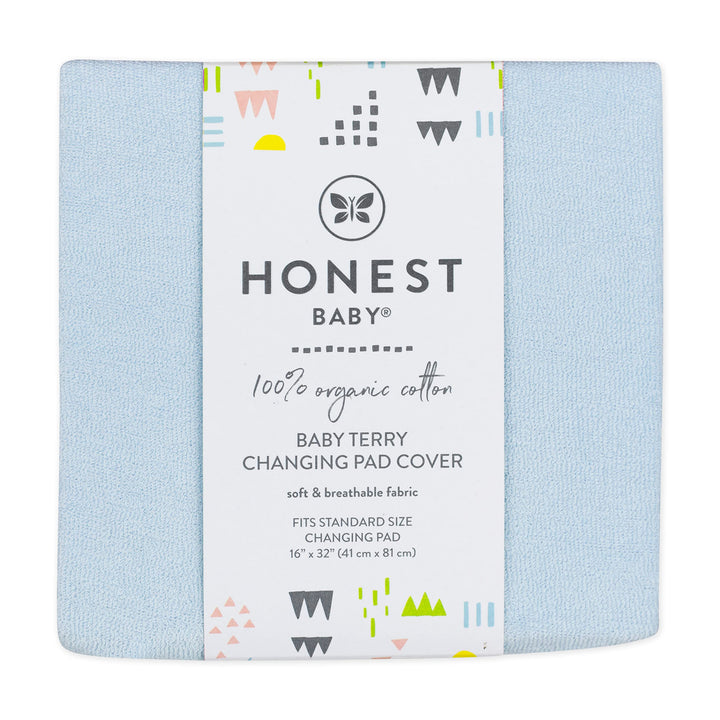 HonestBaby Unisex Baby Organic Cotton Changing Pad Cover And Toddler Sleepers, Light Blue (Terry Cotton), 1 Count Pack Of 1 US