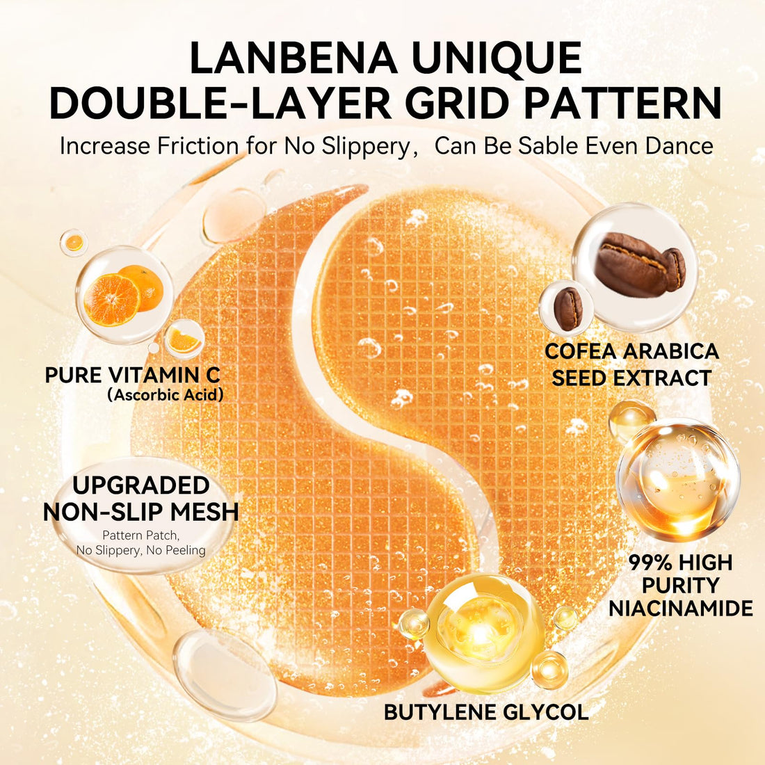LANBENA Vitamin C Under Eye Patches for Dark Circles and Puffy Eyes, Cooling Eye Masks for Eye Bags, Fine Lines & Wrinkles Reduce, Anti-Aging, with Niacinamide Hydra-Gel Collagen-30 Pairs