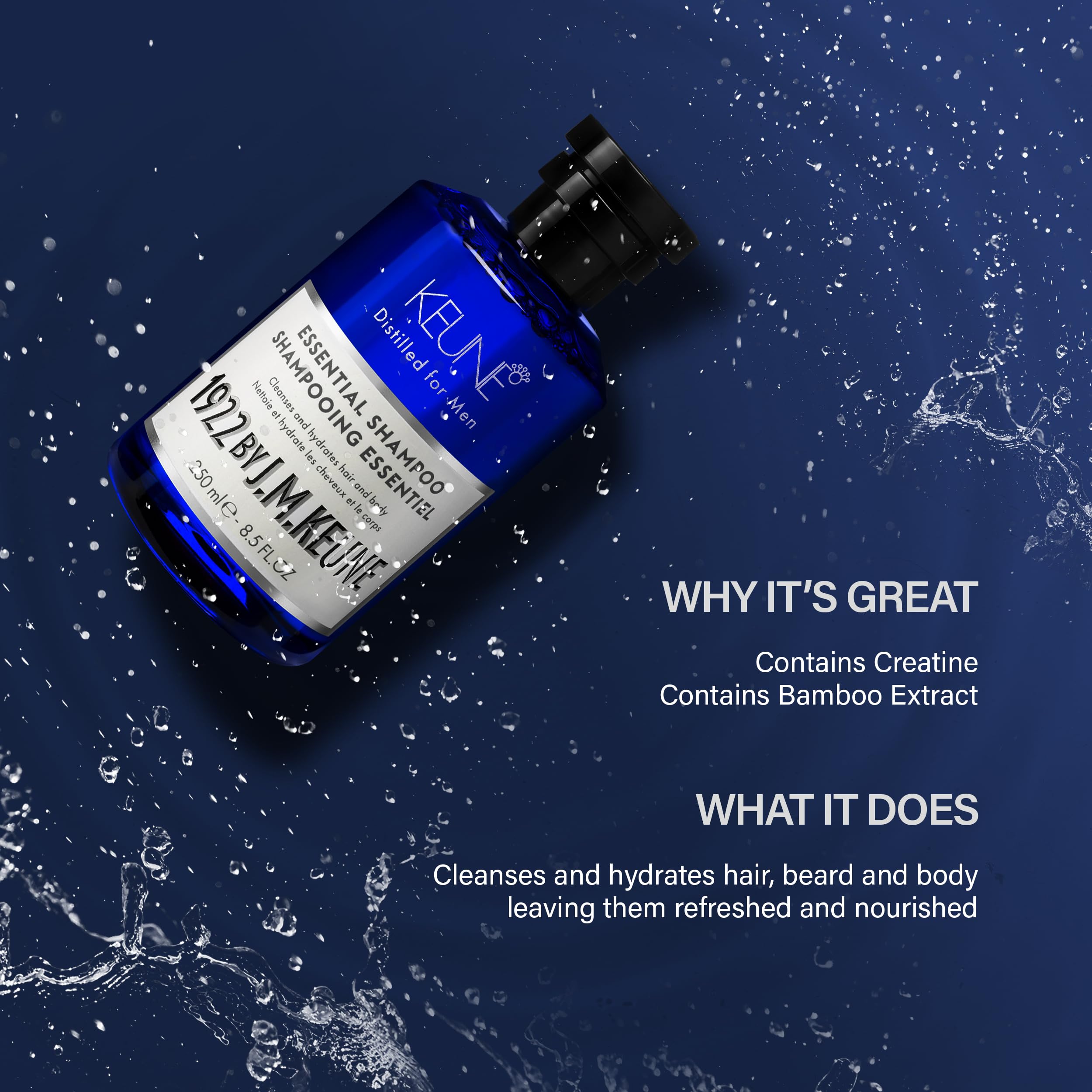 1922 by J.M. Keune Essential Shampoo, Multi-Use Cleanser, Beard Wash & Body Wash for Men, 8.5 Fl Oz