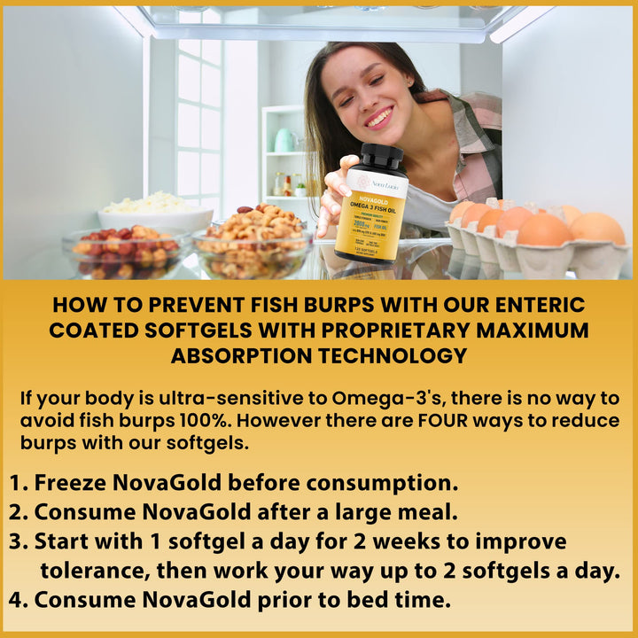 Omega 3 Burpless Fish Oil Supplement 2000mg Max Strength Maintain Healthy Heart, Sharper Brain, Shiny Hair, Boost Immune System, High Potency EPA & DHA Vitamin E, Non-GMO 120 Small Liquid Softgels