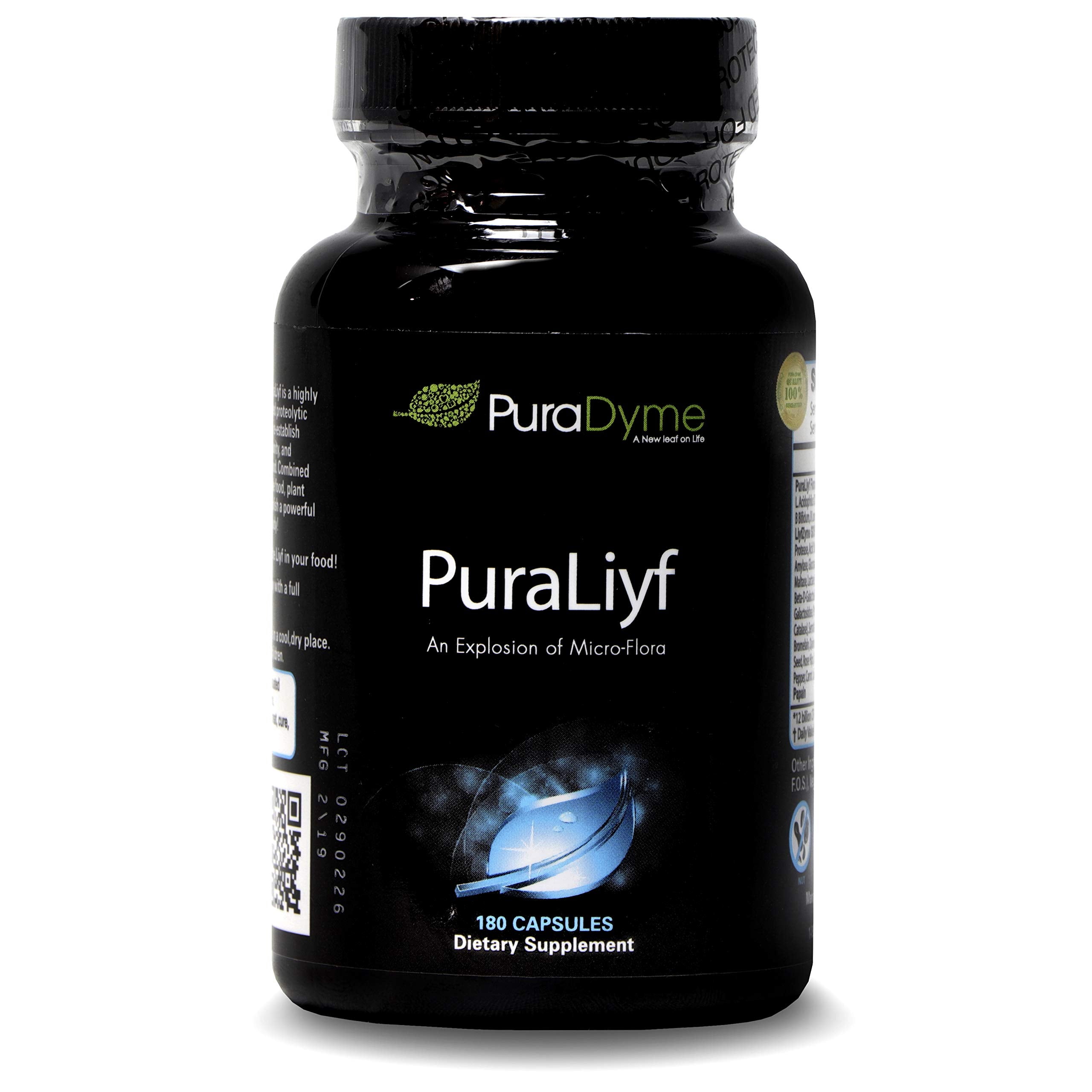 PuraDyme PuraLiyf Digestive Enzymes with Probiotics | Probiotic Supplement Enhanced with Proteolytic Enzymes for Digestion by Lou Corona | 180 Capsules
