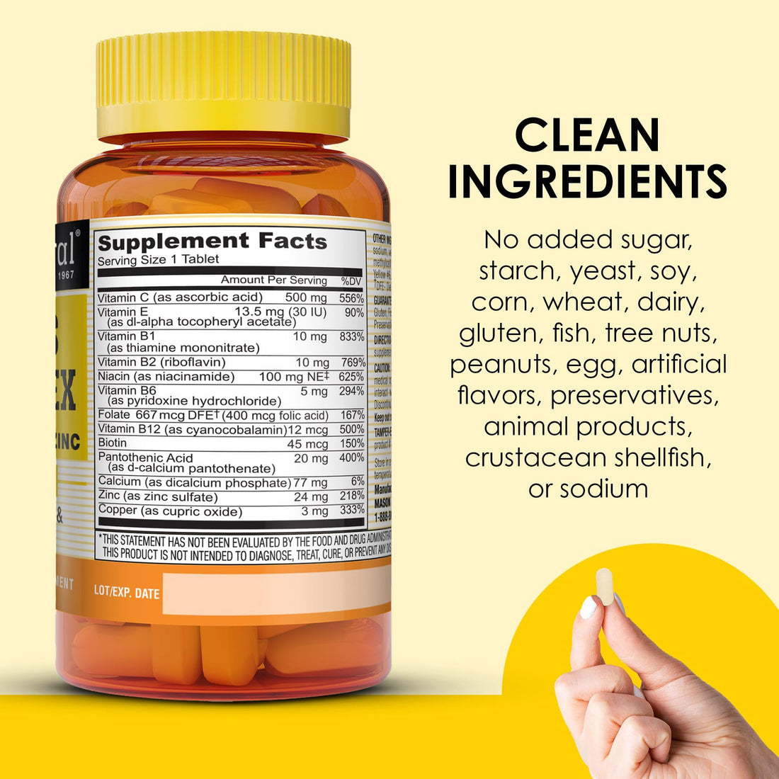 MASON NATURAL Stress B-Complex with Antioxidants + Zinc, 6 Month Supply, Dual Action Formula, Supports Energy Metabolism & Immune Health, 3 Pack