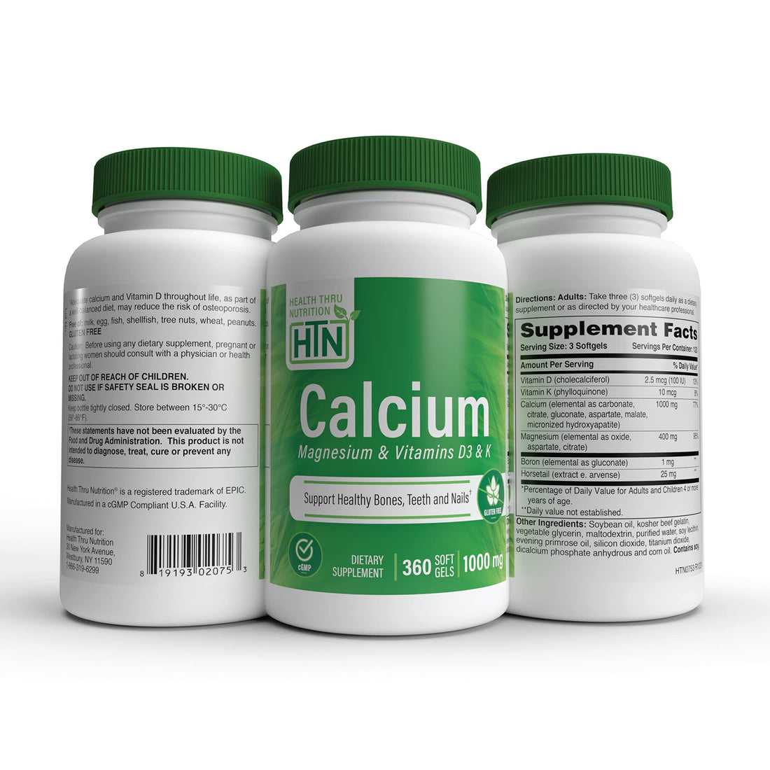 Health Thru Nutrition Calcium 1000mg and Magnesium 400mg with Vitamin D3 & K 360 Softgels (4 Month Supply)