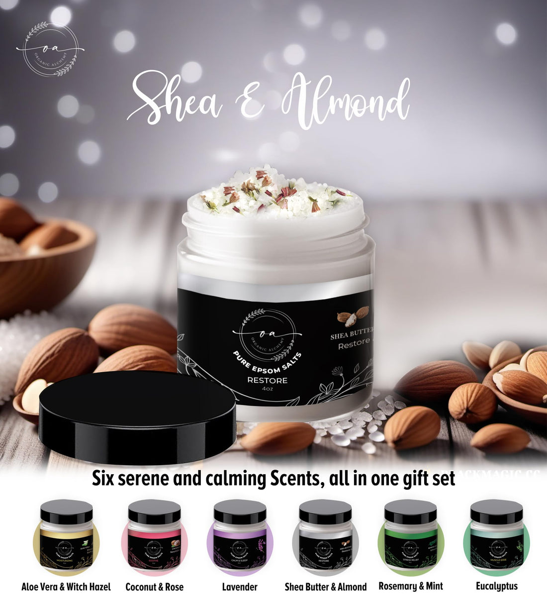 Epsom Bath Salts Gift Set, Relaxing Spa Salt & Essential Oils, Bubble Bath Soaks - Lavender, Eucalyptus, Coconut, Shea Butter, Rose Mary & Aloe Vera Self Care Gifts for Women (6 Pack)