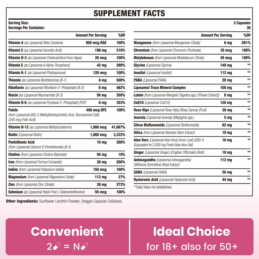 Liposomal Multivitamin for Women 1400MG - Womens Daily Multi Vitamins Supplements with Iron, Vitamin A, C, D, E and B Complex for Immune Health, Hair & Skin Support for Women 18+,60 Vegan Capsules