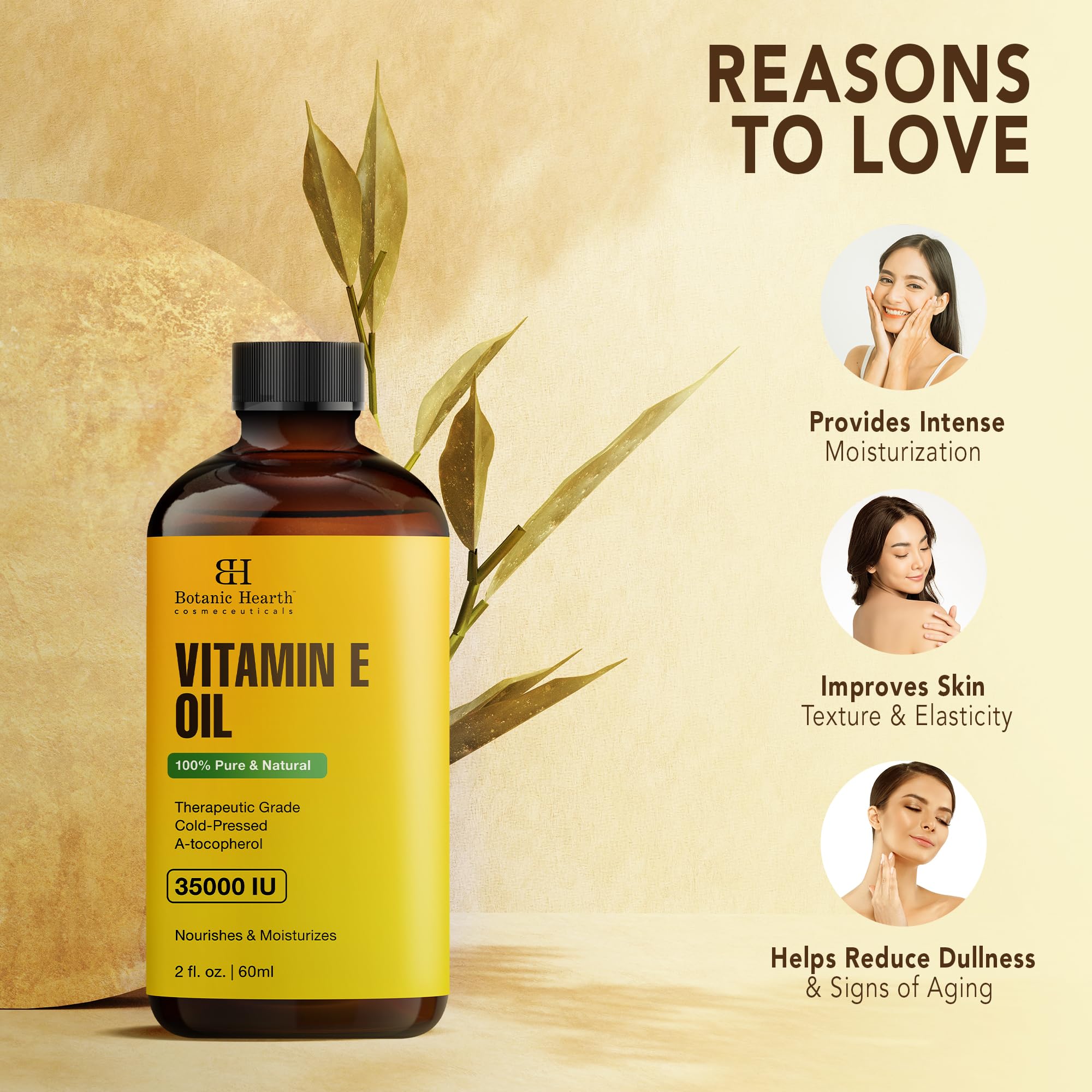 Botanic Hearth Vitamin E Oil | 100% Pure and Natural oil for Growth of Nails, Hair, Eyebrows & Eyelashes | 35,000 IU | Hair & Body Oil with Eyebrow & Eyelash Brush| 2 Fl Oz Set of 2