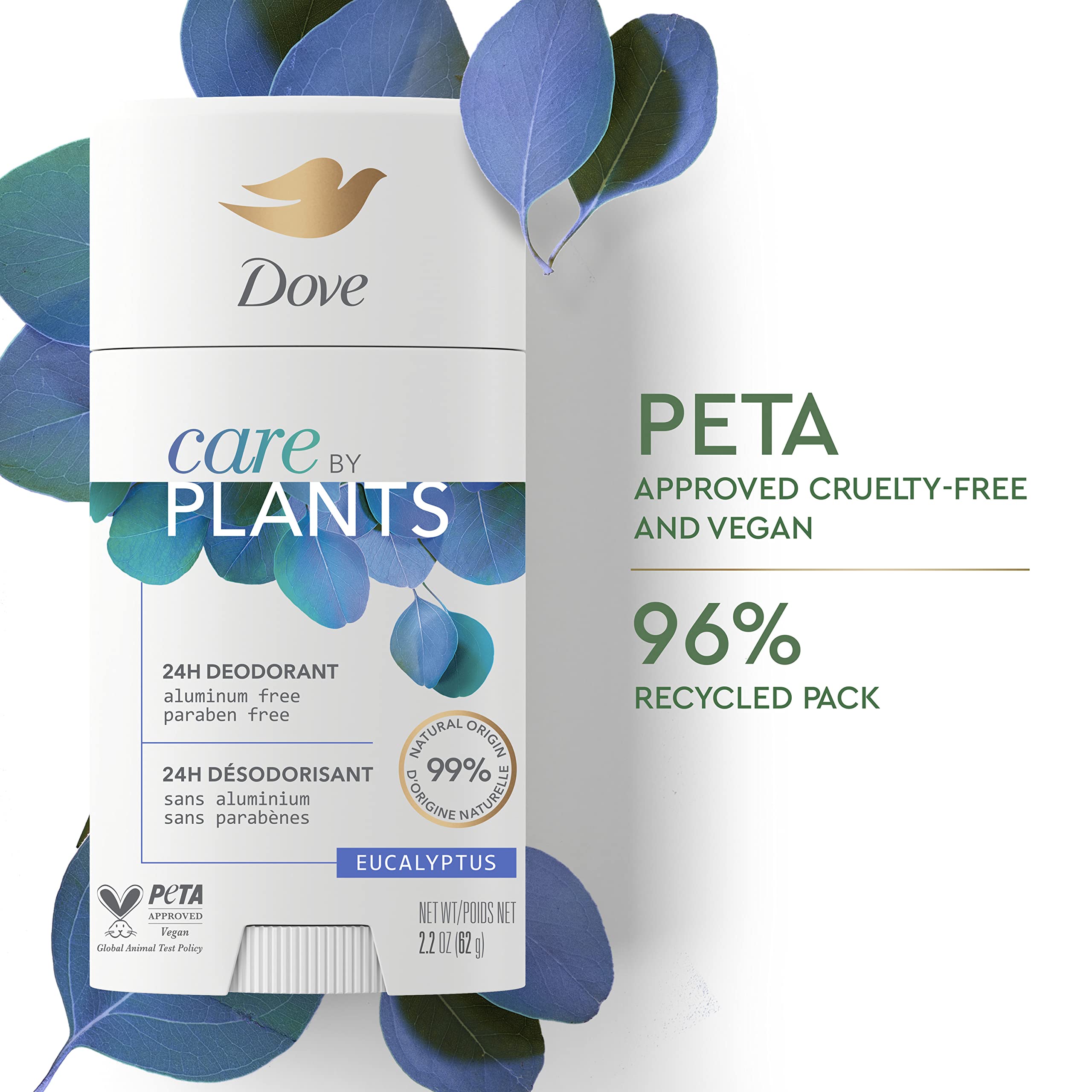 Dove Care by Plants Deodorant Stick for underarm skin care and 24 hour deodorant protection Eucalyptus no aluminum deodorant 2.6 oz 3 Count