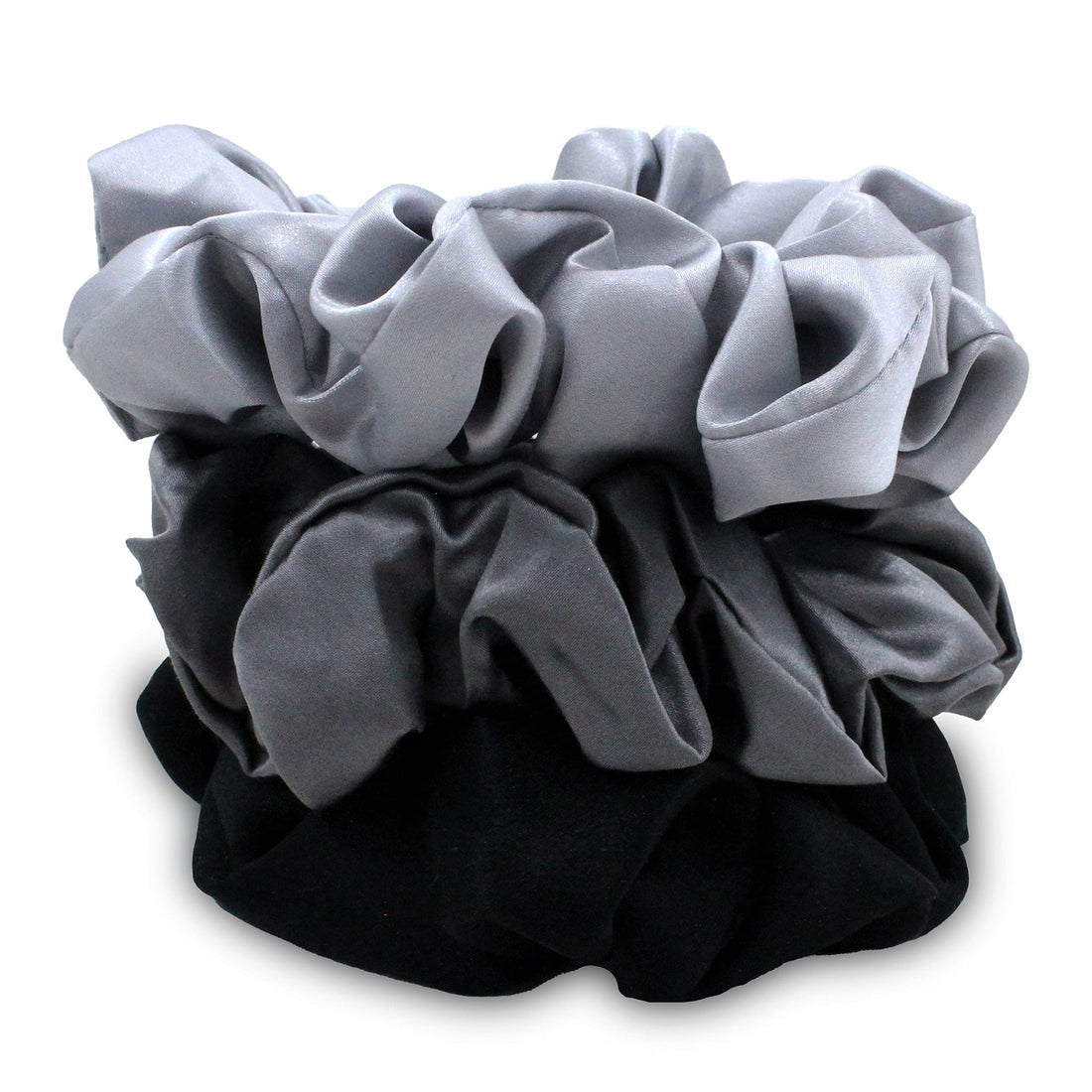 Mulberry Park Silks - Large - Black/Silver/Gunmetal (3 Pack) - 100% Pure Silk Hair Scrunchies - Gentle On All Hair Types - OEKO-TEX Certified