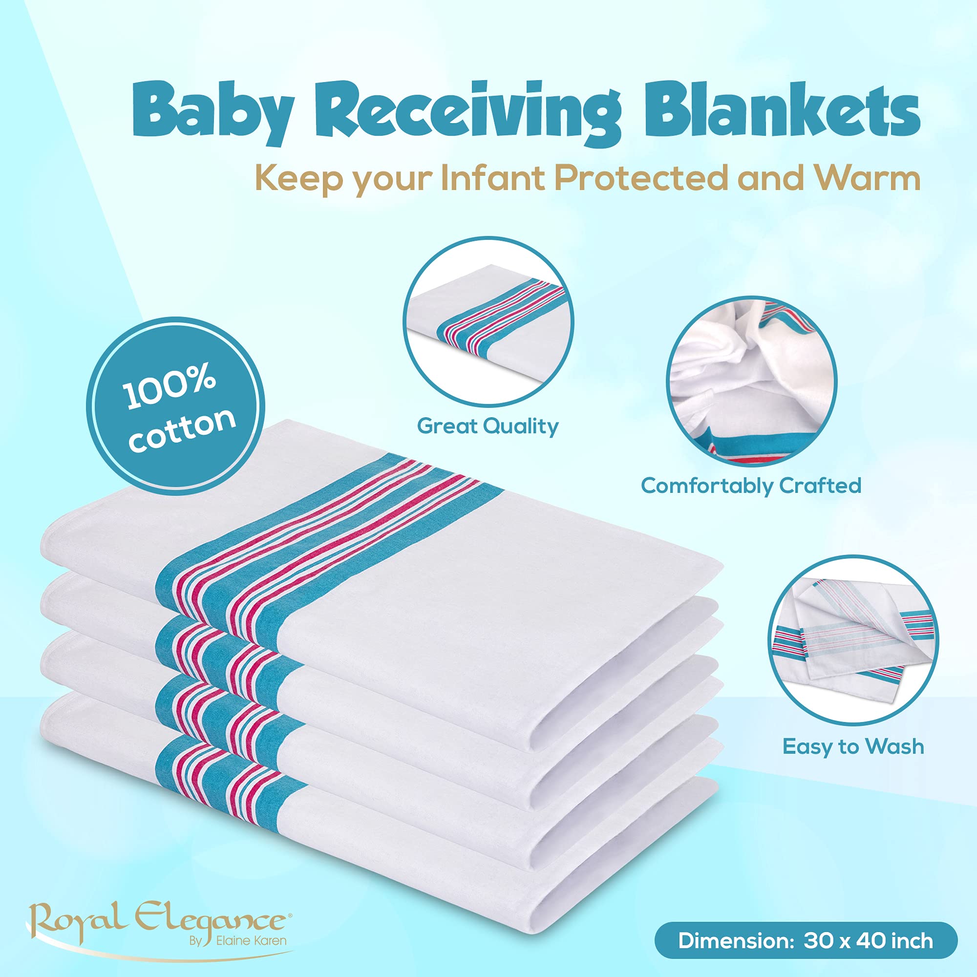 Elaine Karen 6 Pack Flannel Unisex Hospital Receiving Blankets - 100% Cotton, for Girl or boy, Newborn Swaddle Wrap Baby Blanket Throw, Soft, Warm, Cozy, Infant for Crib, Stroller, 30x40