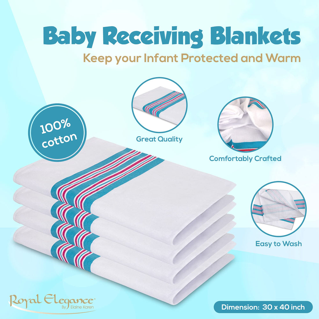 Elaine Karen 6 Pack Flannel Unisex Hospital Receiving Blankets - 100% Cotton, for Girl or boy, Newborn Swaddle Wrap Baby Blanket Throw, Soft, Warm, Cozy, Infant for Crib, Stroller, 30x40