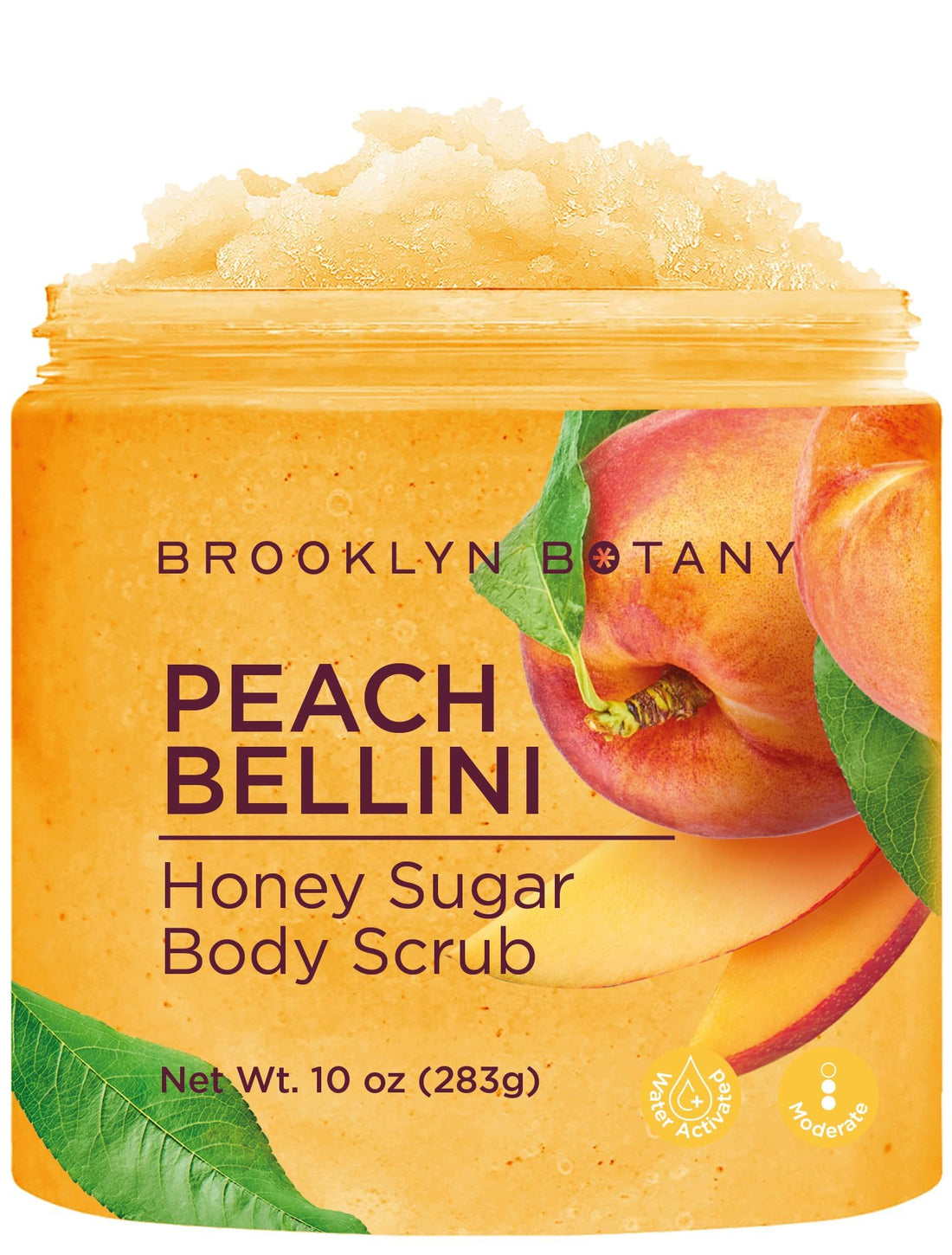 Brooklyn Botany Peach Bellini Honey Sugar Scrub for Body 10 oz – Deeply Hydrating and Gently Exfoliating Body Scrub for Women and Men – Moisturizing and Nourishing the Skin