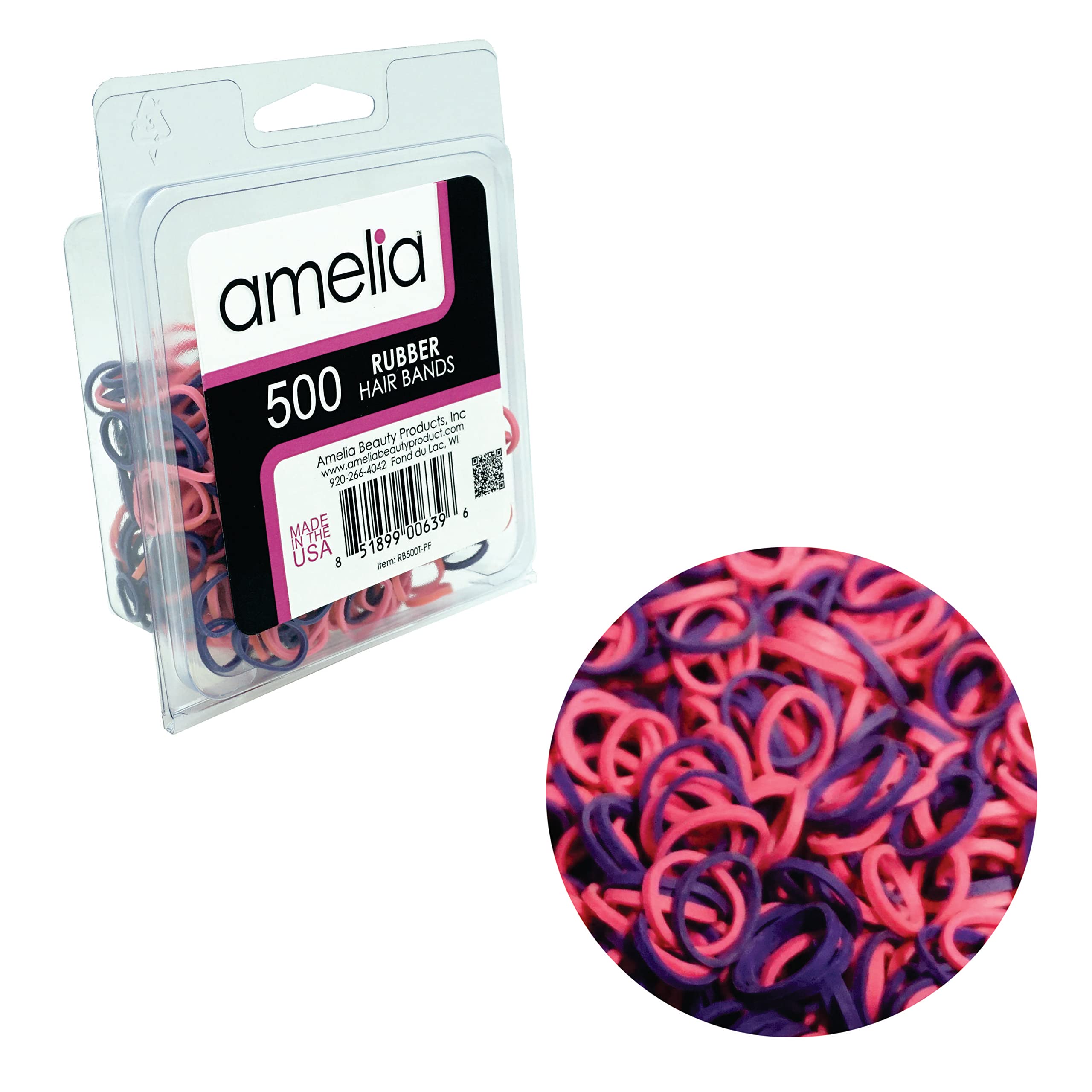 500 Count Rubber Bands in Re-closable Container for Ponytails and Braids (Purple/Fuchsia)