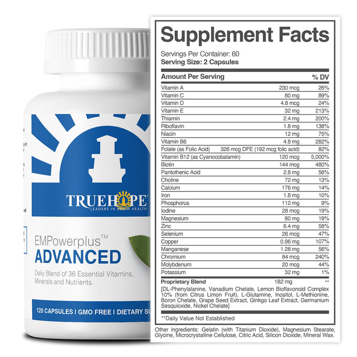 Truehope EMPowerplus Advanced Multivitamin for Women and Men - Broad-Spectrum Essential Multivitamin and Chelated Minerals to Support Cognitive Functions - Original Formulation - 120 Capsules