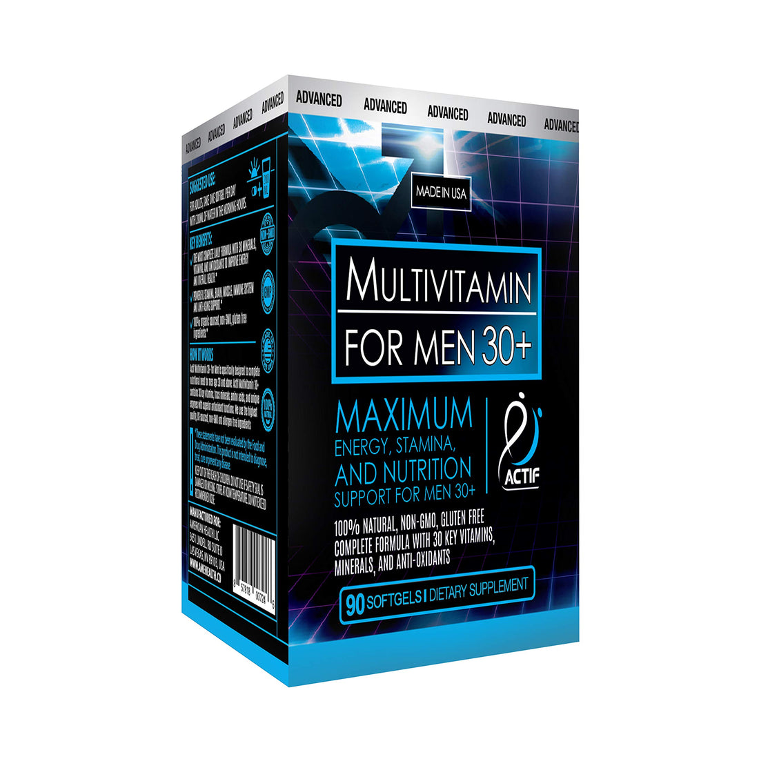 ACTIF Organic Multivitamin for Men Age 30+ with 30 Organic Vitamins and Organic Herbs, Non-GMO, Made in USA, 90 Count