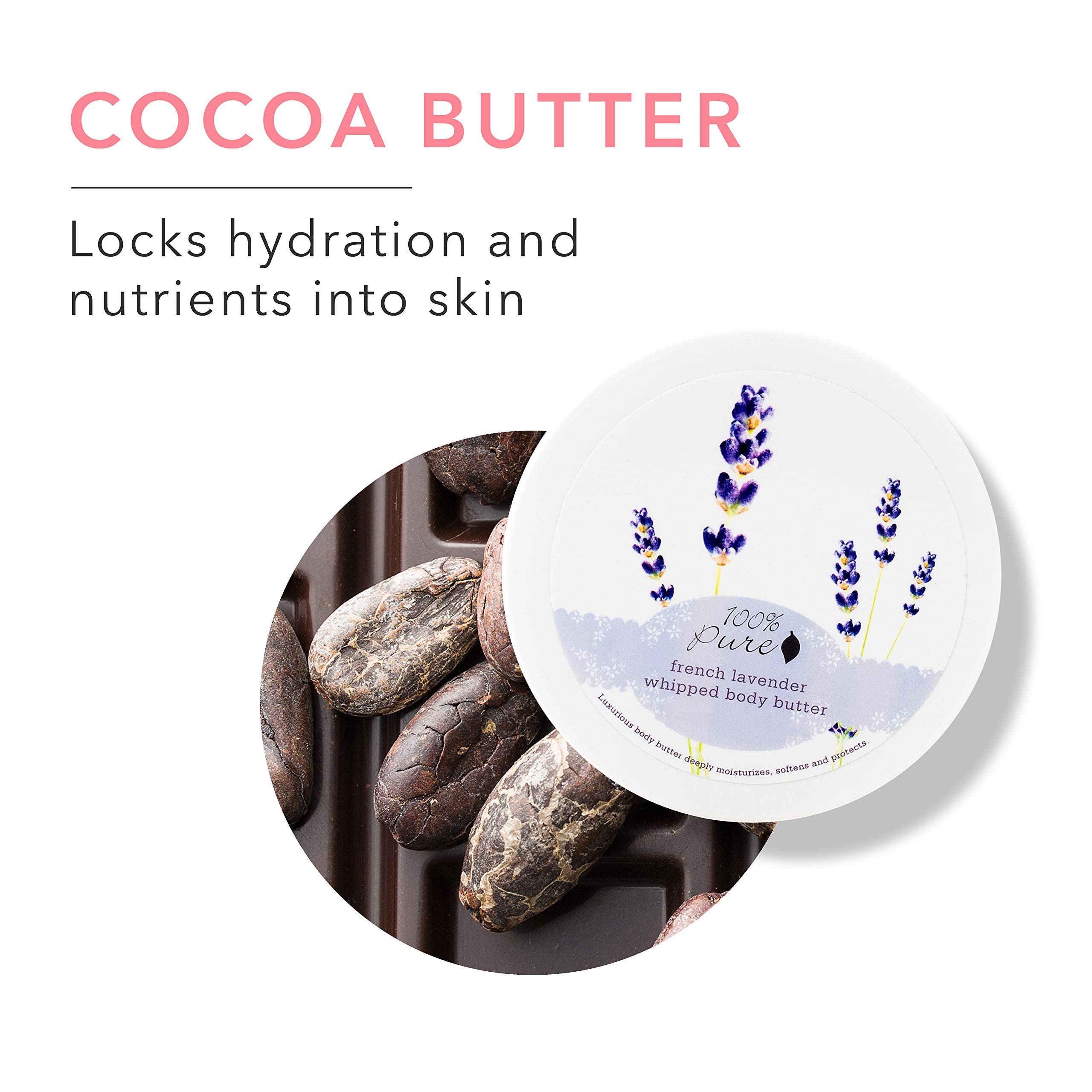 100% PURE French Lavender Whipped Body Butter, Body Lotion for Dry Skin, Made with Shea Butter, Cocoa Butter, Moisturizing Body Cream, Natural Lotion - 3.4 oz