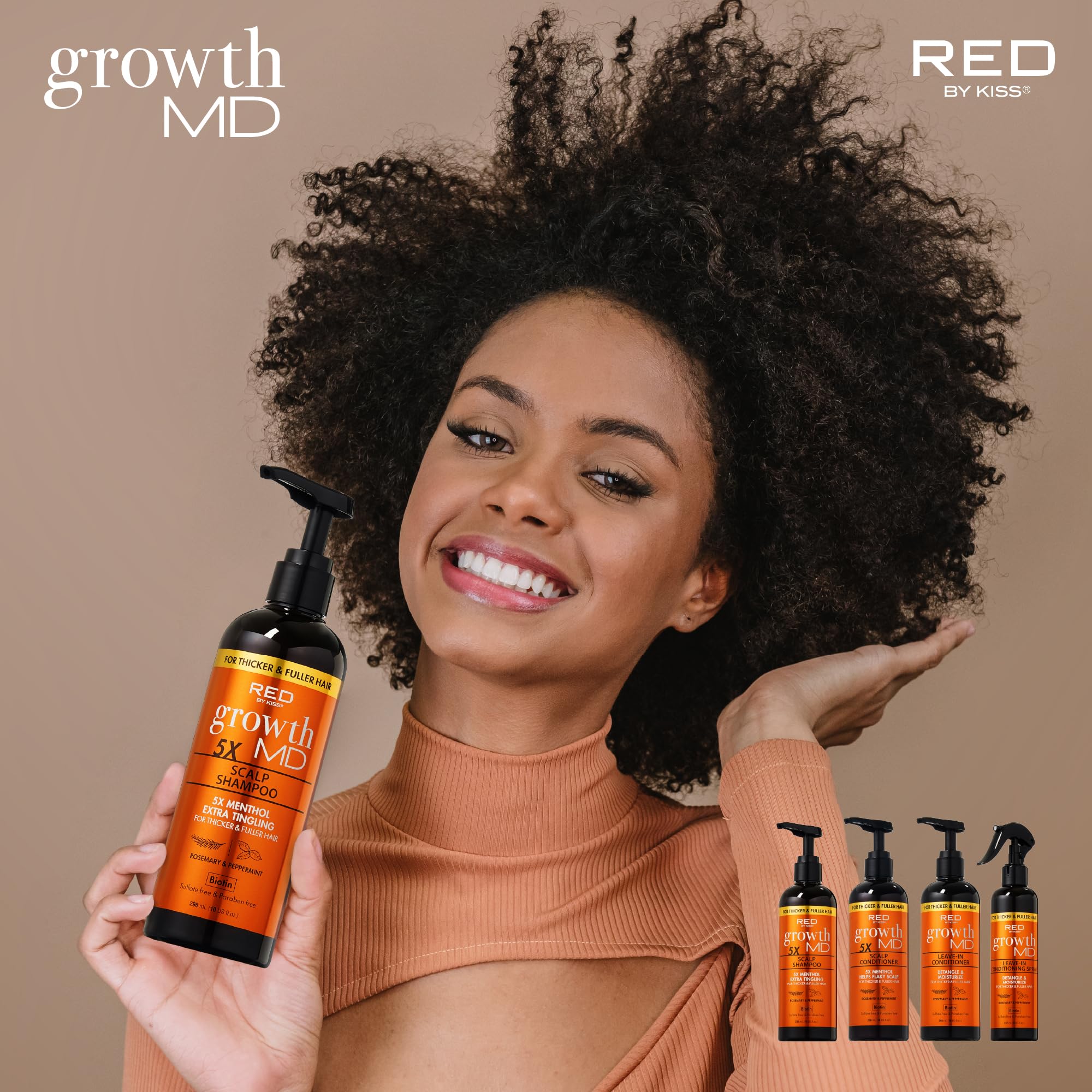 Red by Kiss Growth MD Leave-In Conditioning Spray, Lightweight Detangle Moisturize & Strengthen, 5X Menthol Biotin, Panthenol & Niacinamide for Thicker Fuller Hair, Vegan Formula & Cruelty Free, 8 oz