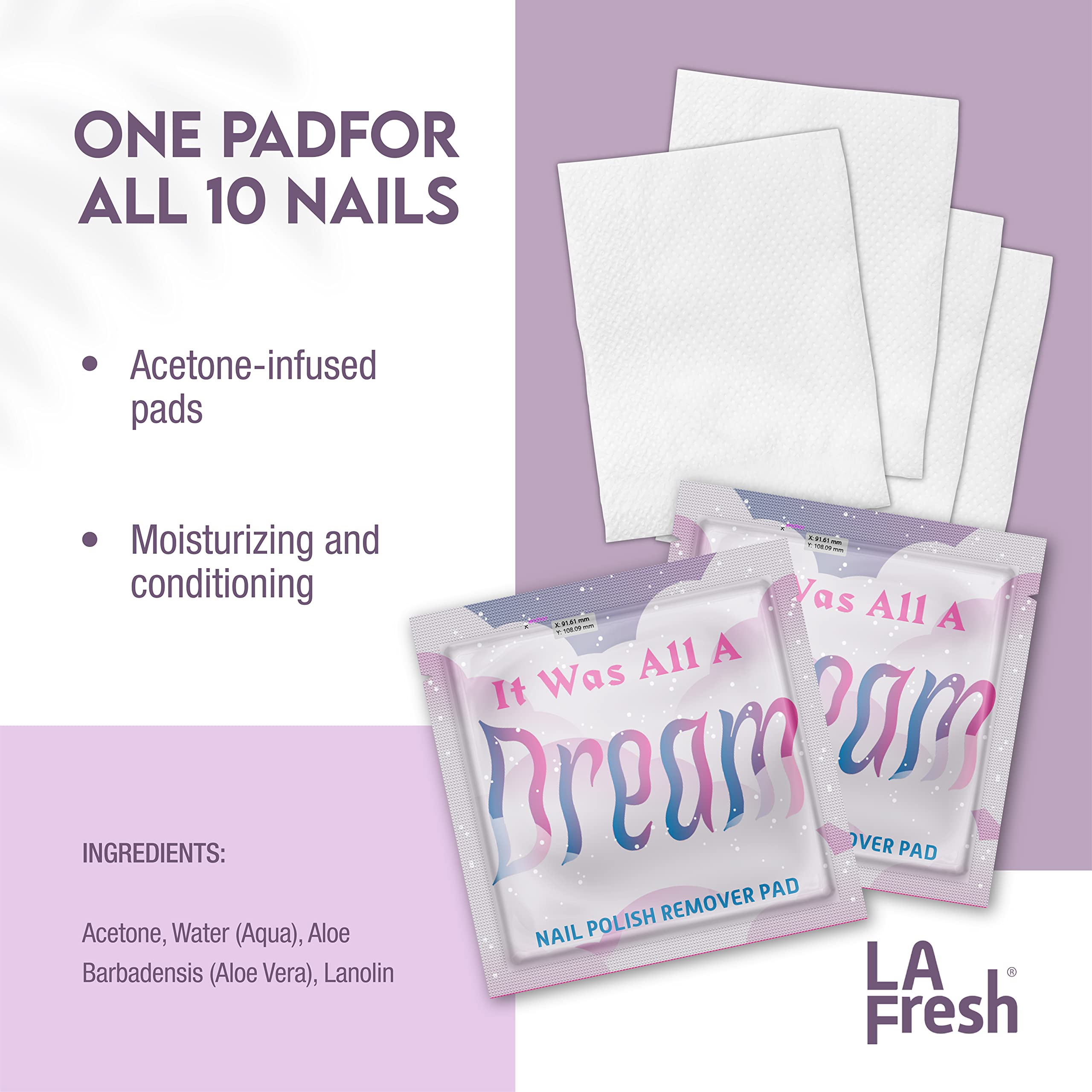 LA Fresh Classic Nail Polish Remover pads, disposable pre-soaked pads in individually sealed packet TSA Pre-approved - Pack of 50 packets