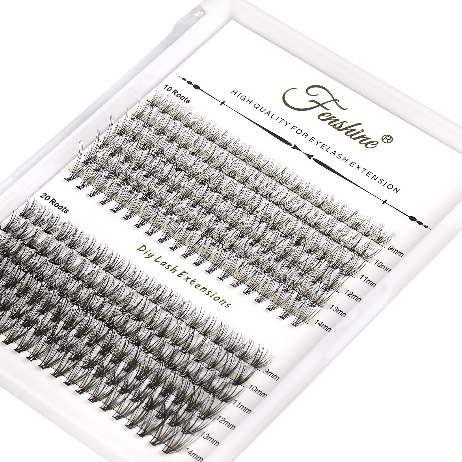 Fenshine Cluster Lashes Individual Lashes Wide Stem 0.07D 10D/20D Curl Mix 9-14mm Length DIY Eyelash Extension Individual Soft False Lashes for Personal Use at Home