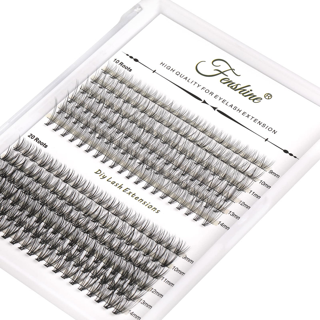 Fenshine Cluster Lashes Individual Lashes Wide Stem 0.07D 10D/20D Curl Mix 9-14mm Length DIY Eyelash Extension Individual Soft False Lashes for Personal Use at Home