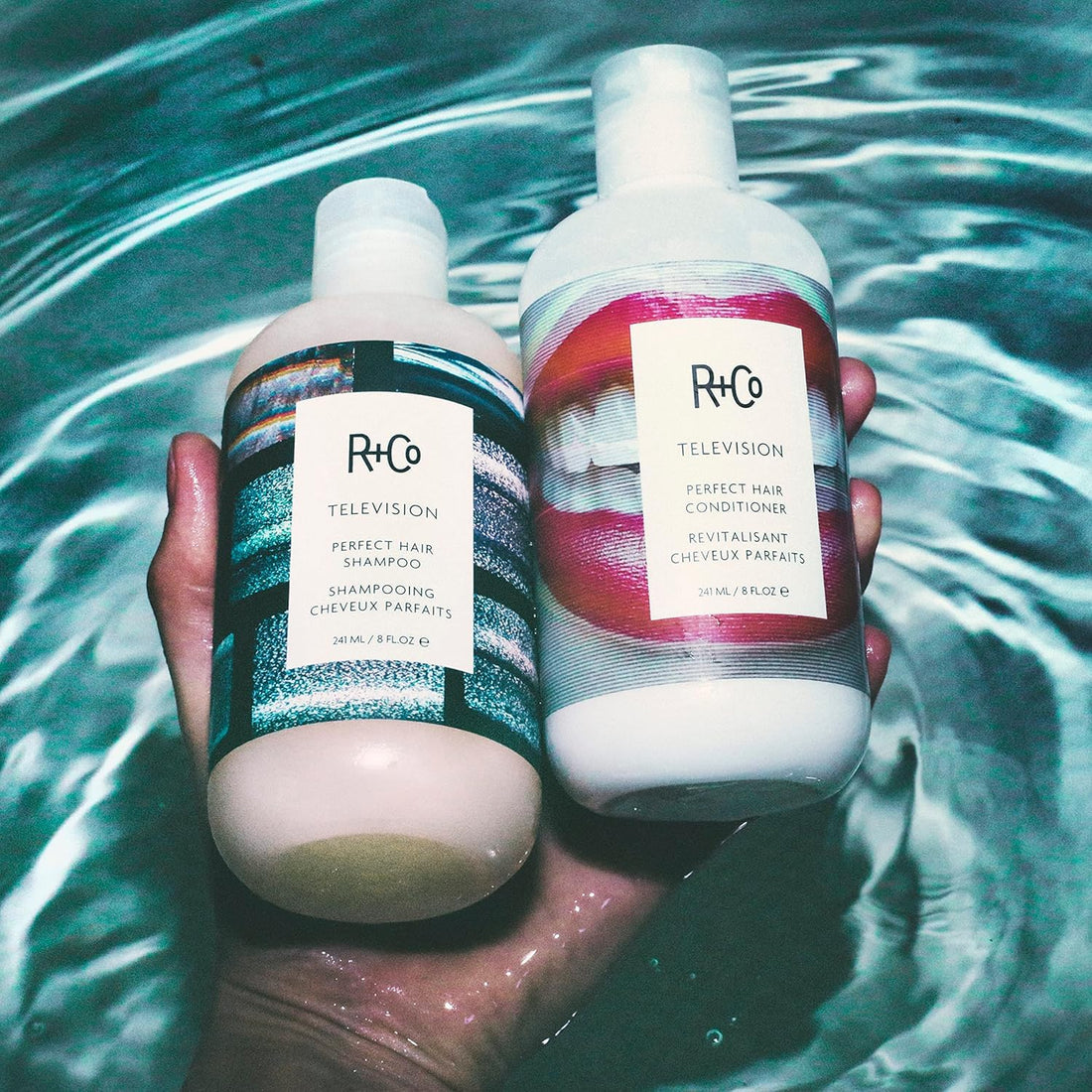 R+Co Television Perfect Hair Shampoo & Conditioner Set + Deluxe Sample (0.5oz) | Body + Shine + Smoothing for All Hair Types | Vegan + Cruelty-Free | 8.5oz (pack of 2)