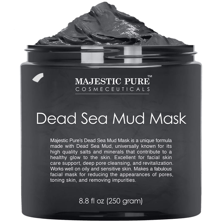 Majestic Pure Dead Sea Mud Mask - Natural Face and Skin Care - Helps Reducing Pores and Appearances of Acne and Blackheads - Soothing, and Nourishing - 8.8 oz