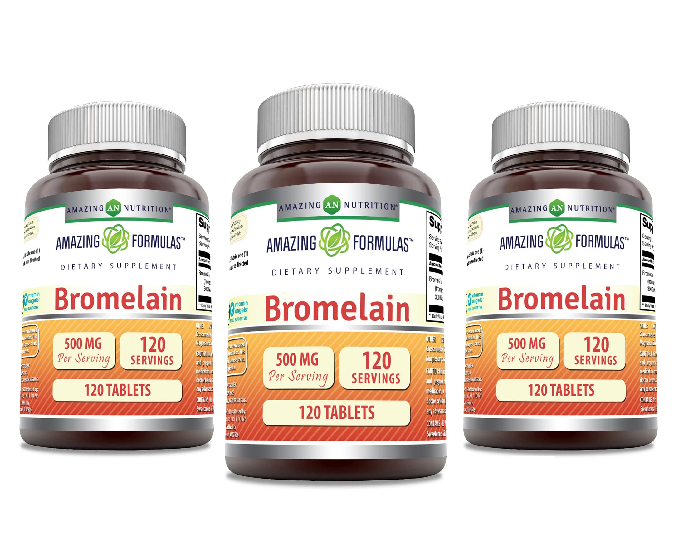 Amazing Formulas Bromelain 500 Mg Tablets Supplement | Non-GMO | Gluten Free | Made in USA (120 Count | 3 Pack)