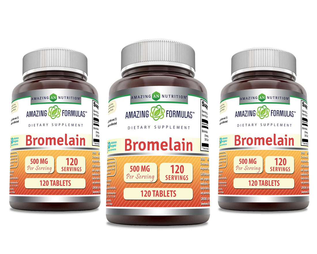 Amazing Formulas Bromelain 500 Mg Tablets Supplement | Non-GMO | Gluten Free | Made in USA (120 Count | 3 Pack)