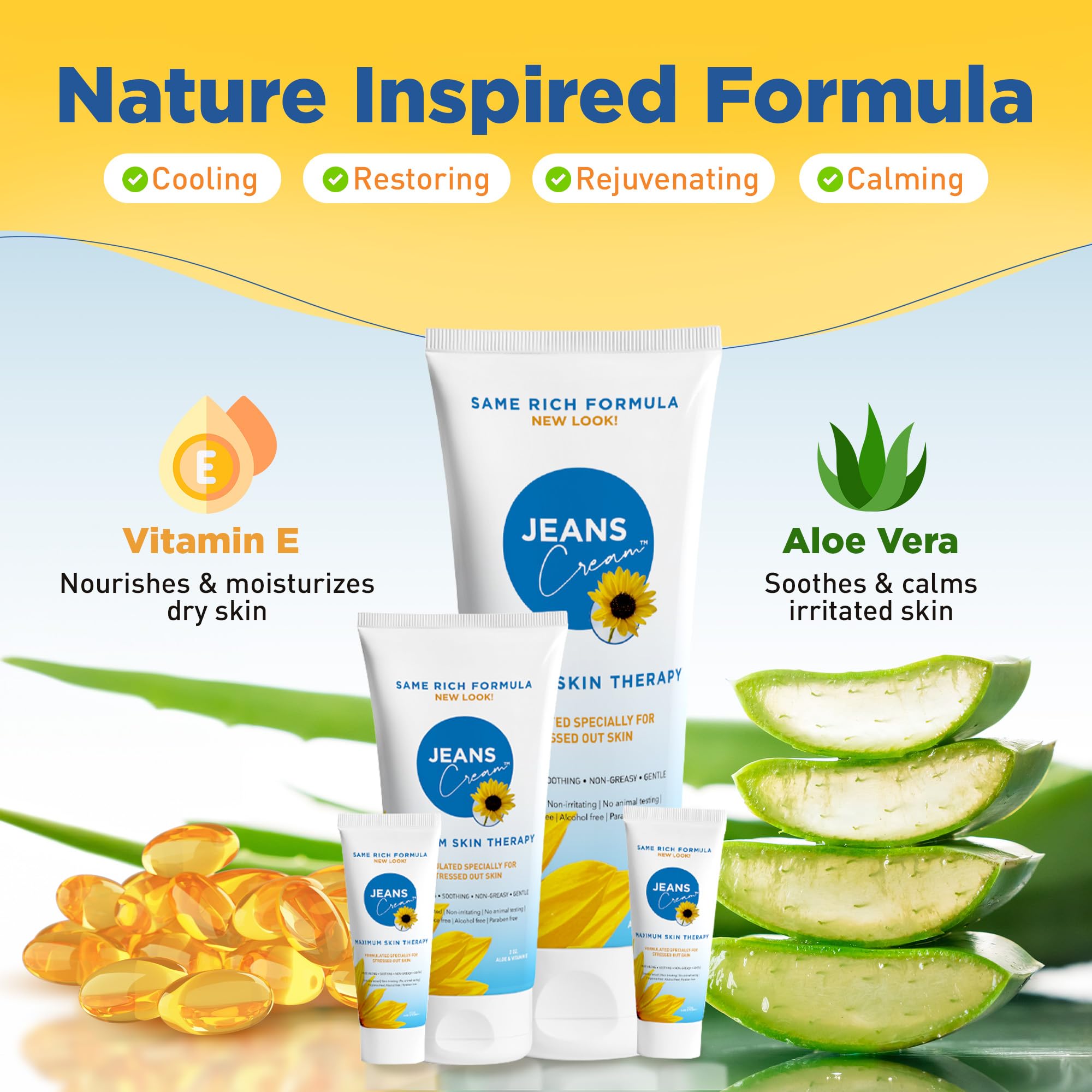 Jeans Cream, Maximum Skin Therapy Radiation Burn Cream, Moisturizing Vitamin E and Aloe Vera Cream for Compromised Skin, Minor Cuts, Sunburn and More, Non-Greasy Formula, Gift Set