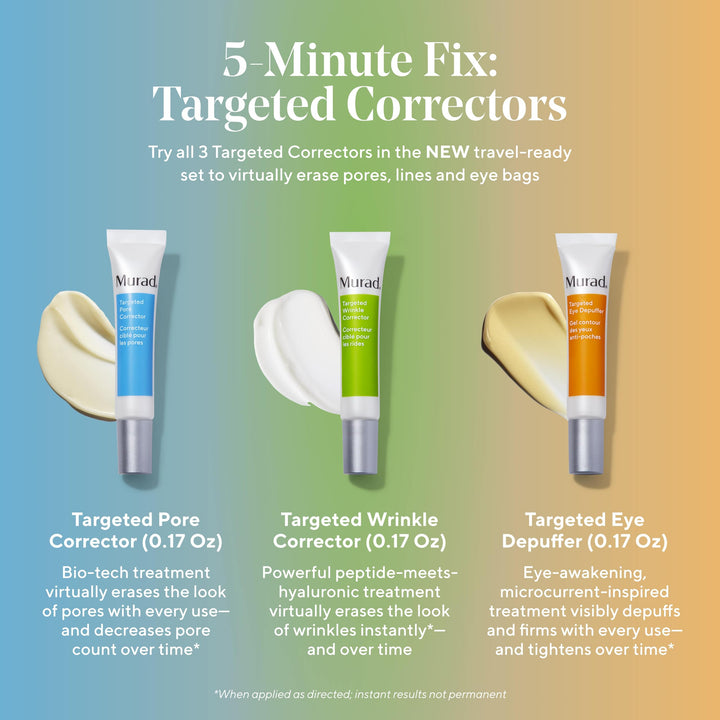 Murad 5 Min Fix: Targeted Correctors Travel Trio Kit - Anti-Aging Skincare Kit, Reduces the Look of Fine Lines and Wrinkles - Brightens and Depuffs Under Eyes - Erases the Look of Pores - 3-Piece Set