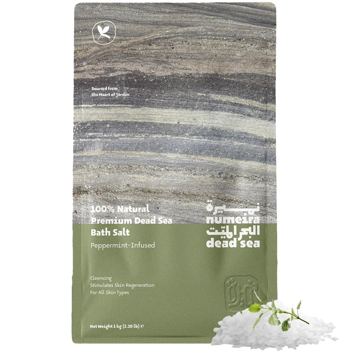 Numeira Dead Sea Salts for Soaking - Relaxing Salt Bath Soak for Body Rejuvenation - 100% Natural Coarse Dead Sea Salt Bath Salts for Women & Men w/Peppermint Essential Oil (2.2 lb)