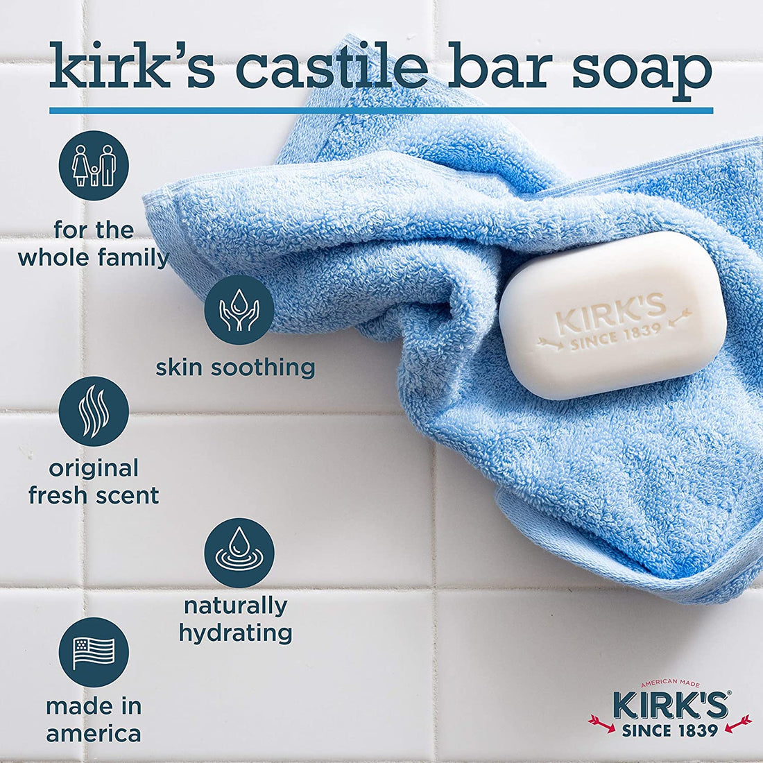 KirkS Orginal Coco Castile Bar Soap Bulk Case Of 48 Bars (16 X 3 Pk.)