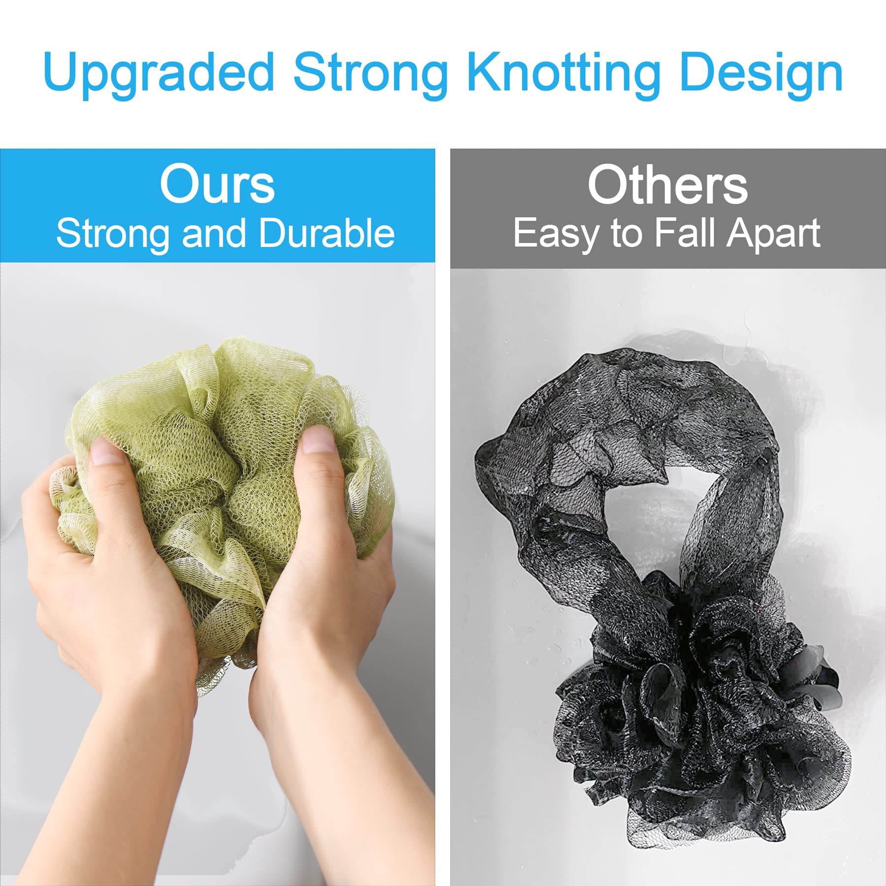 AmazerBath Shower Bath Sponge Shower Loofahs Balls 75g/PCS for Body Wash Bathroom Men Women- Set of 4 Grey-Pink-ArmyGreen-Green Sponges